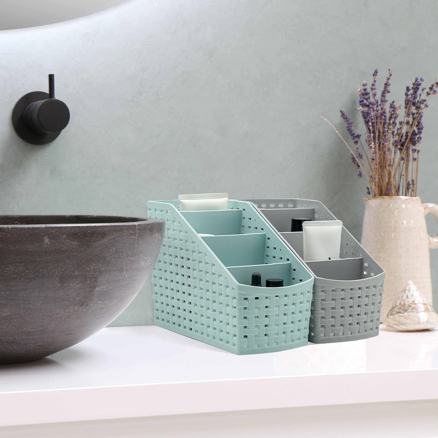 Fai Top 4 Grid Plastic Storage Basket Grey