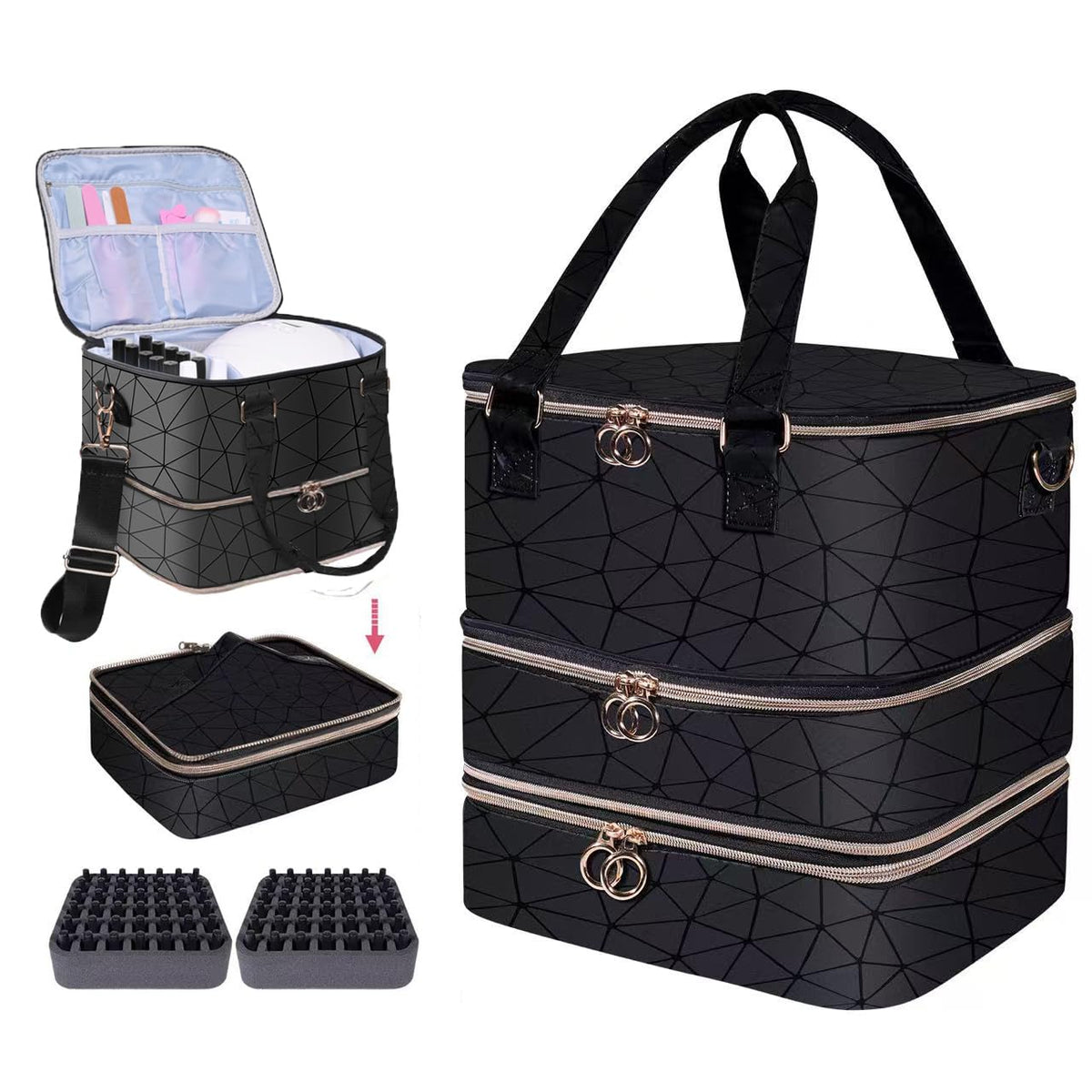 Nail Polish Organizer Case,3 Layer Nail Lamp Storage Bag Holds 84 Bottles (15ml/0.5 fl.oz) Nail Bag &Nail Lamp,Nail Polish Carrying Case Nail Kit