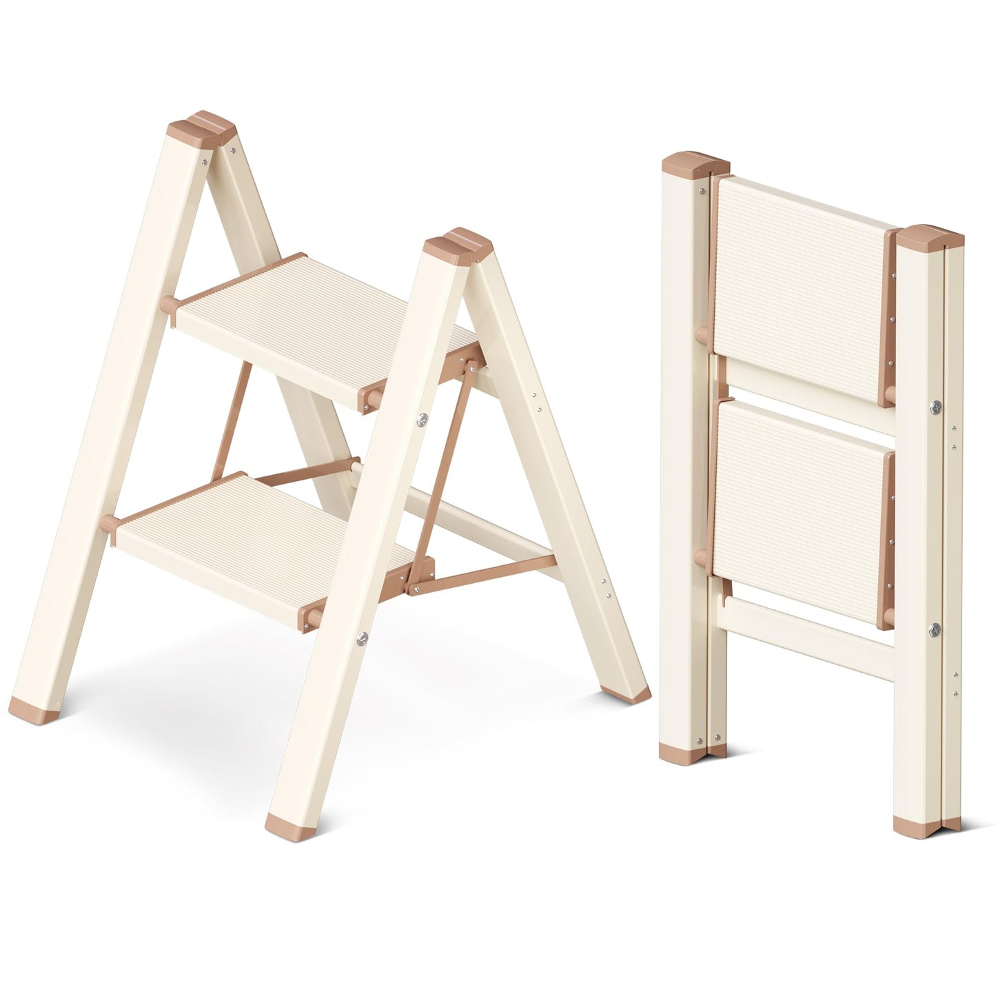 GameGem 2 Step Ladder, Folding Step Stool with Anti-Slip Wide Pedal, Aluminum Material Lightweight yet Sturdy, 150 KG Loading, Cute Modern Apperance