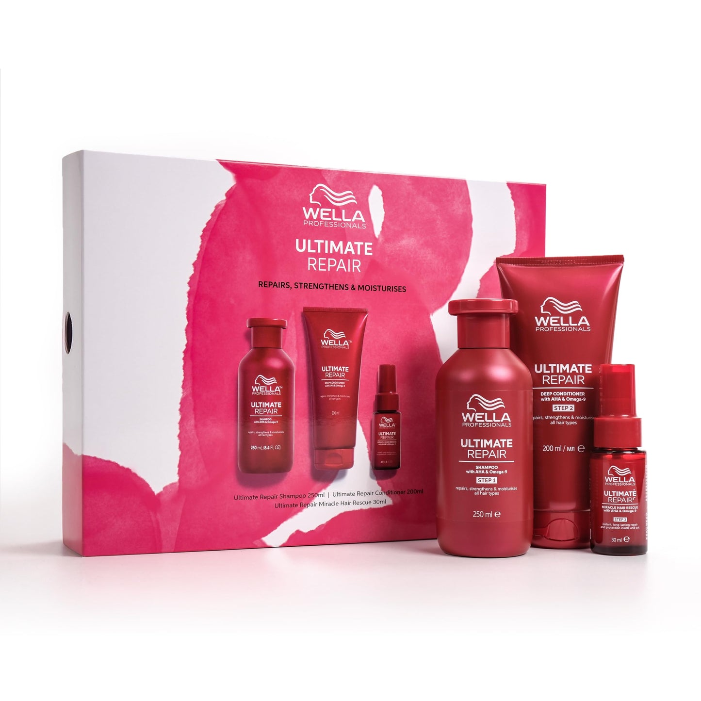 Wella Professionals Ultimate Repair Gift Set | Includes Shampoo, Conditioner and Miracle Hair Rescue Spray Serum | Ultimate Daily Routine for Damaged