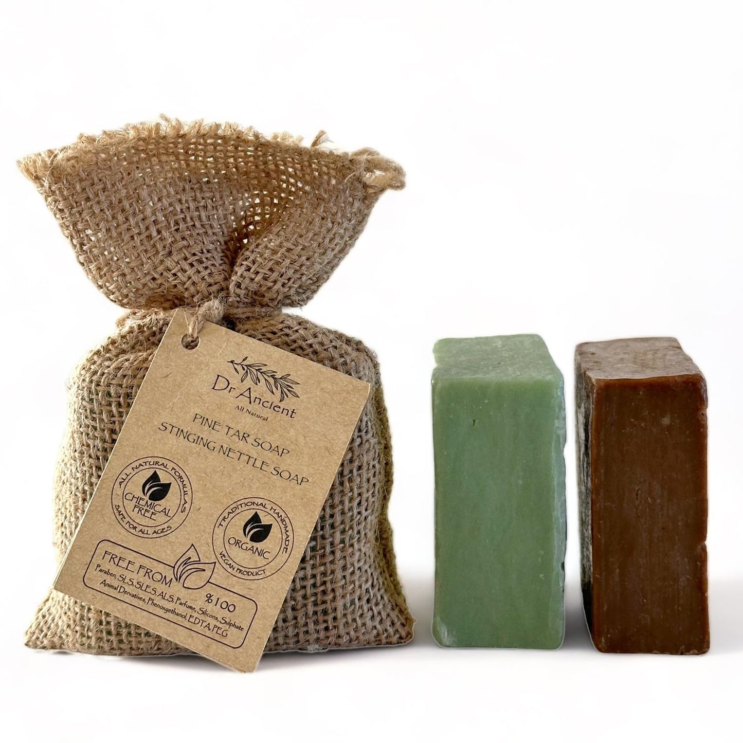 Dr.Ancient Stinging Nettle Soap + Pine Tar Soap Organic Natural Vegan Traditional Handmade Antique - Absolutely No Chemicals!