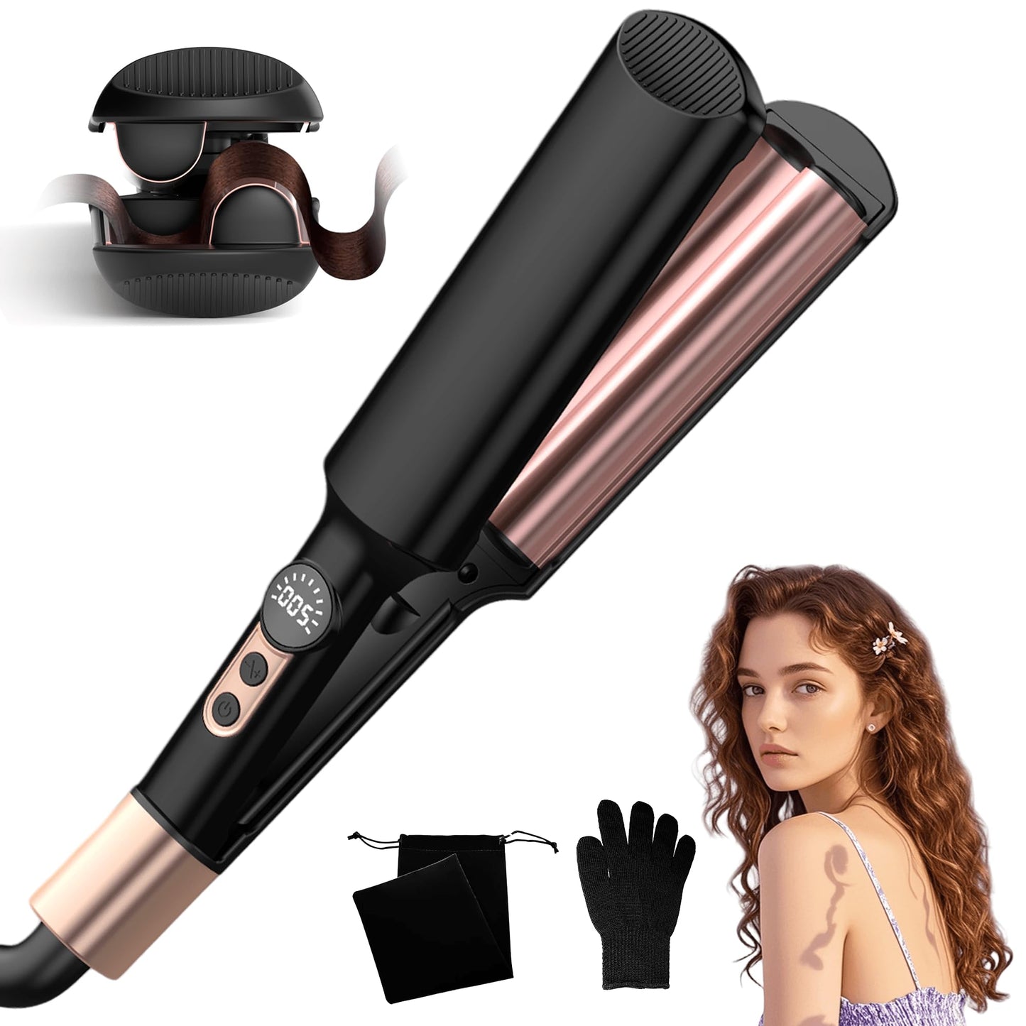 UKLISS Hair Waver Crimper - Mini Wave Curling Iron, Mermaid Waver for Wavy Hair, Pro Beach Waves Hair Curler | 5 Adjustable Temps (250-400?F) |