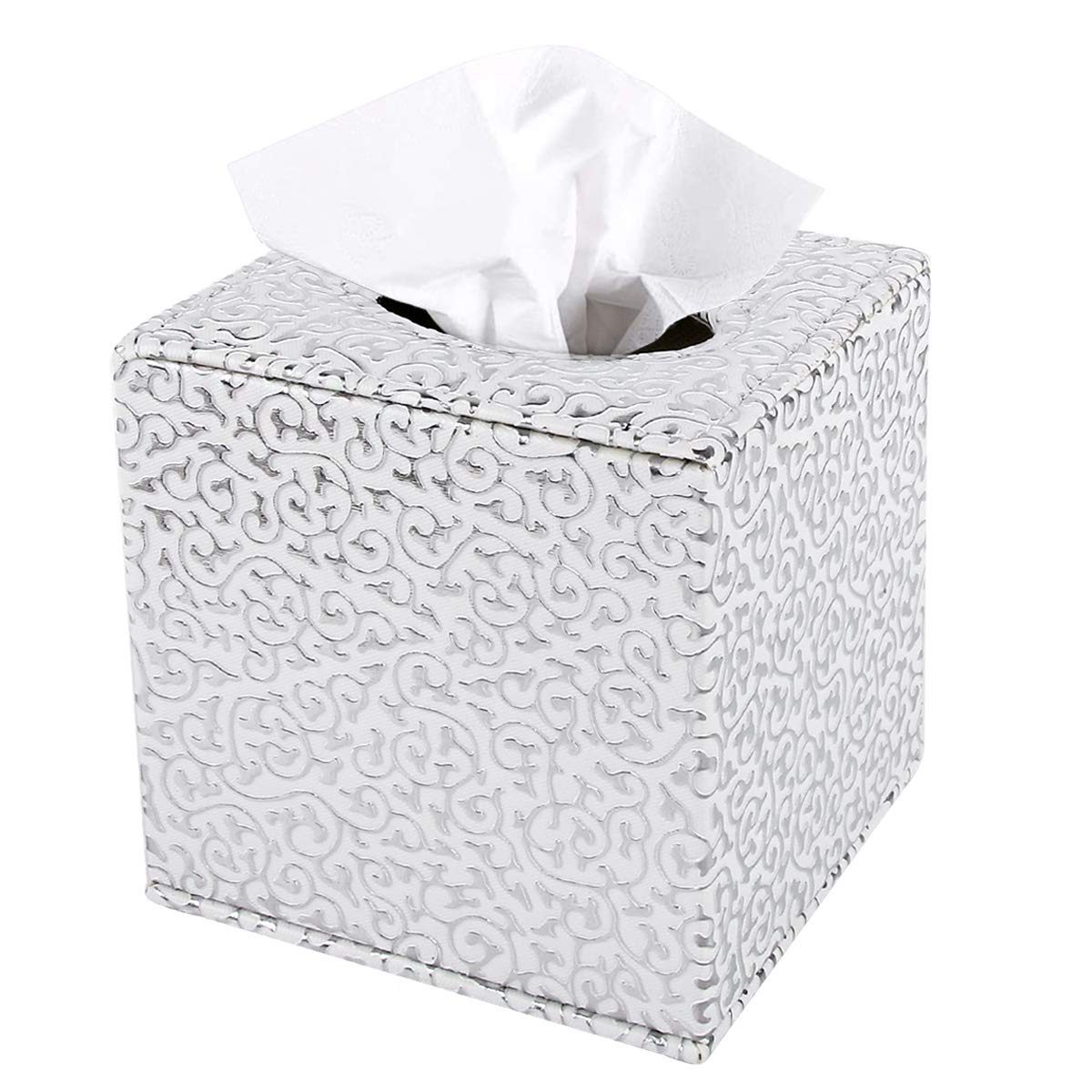 Discoball Tissue Box Cover PU Leather Cube Tissue Holder - Household Office Square Tissue Cover Case Paper Holder Napkin Dispenser for Home Office and
