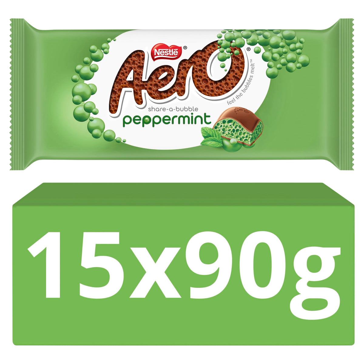 Aero Peppermint Mint Chocolate Sharing Bars, 15 x 90 g