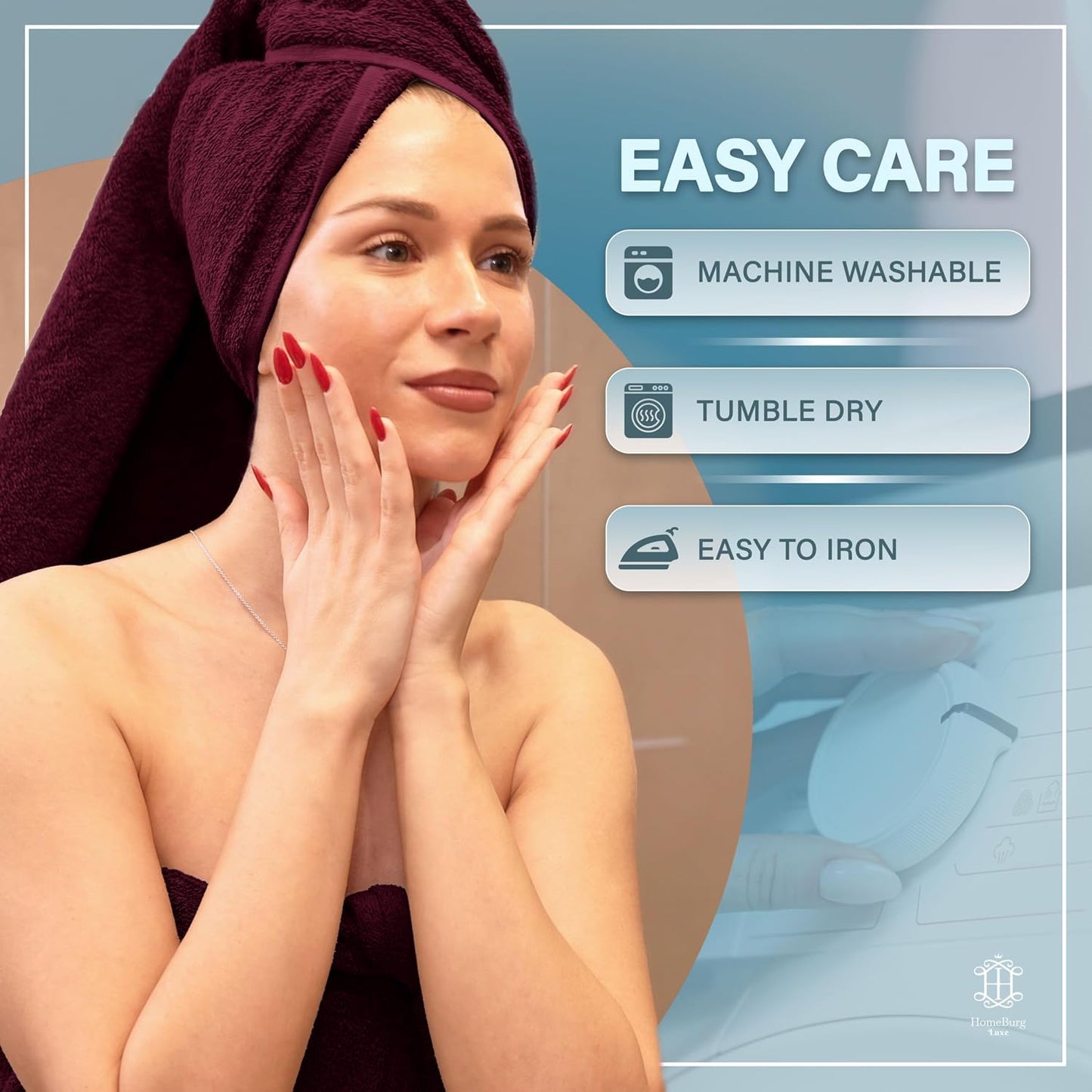 HomeBurg Luxe 2-Piece Bath Towel Set – Large Soft Cotton Towels, Absorbent, Durable & Skin-Friendly, Machine Washable, 65 x 137 cm, Velvet Wine
