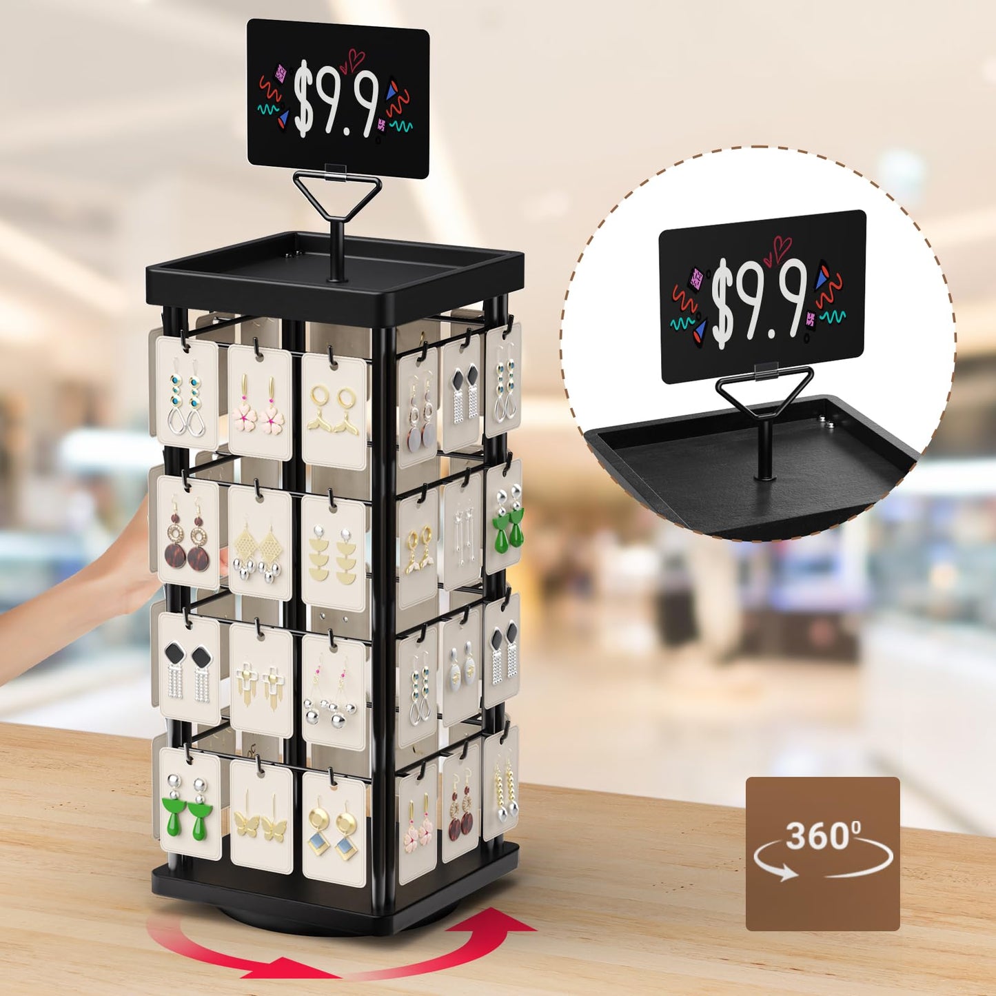 THYGIFTREE Rotating Earring Display for Vendors, Jewelry Display Stand for Selling, Necklace Display Stands Earring Cards for Selling Bracelets