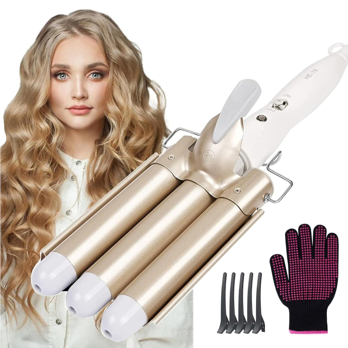 flintronic Hair Curler, 3 Barrels Curler Ceramic Curling Iron Wand Hair Wavers with Two Gear Temperature Control, 25mm Curling Tongs Crimping Bubble