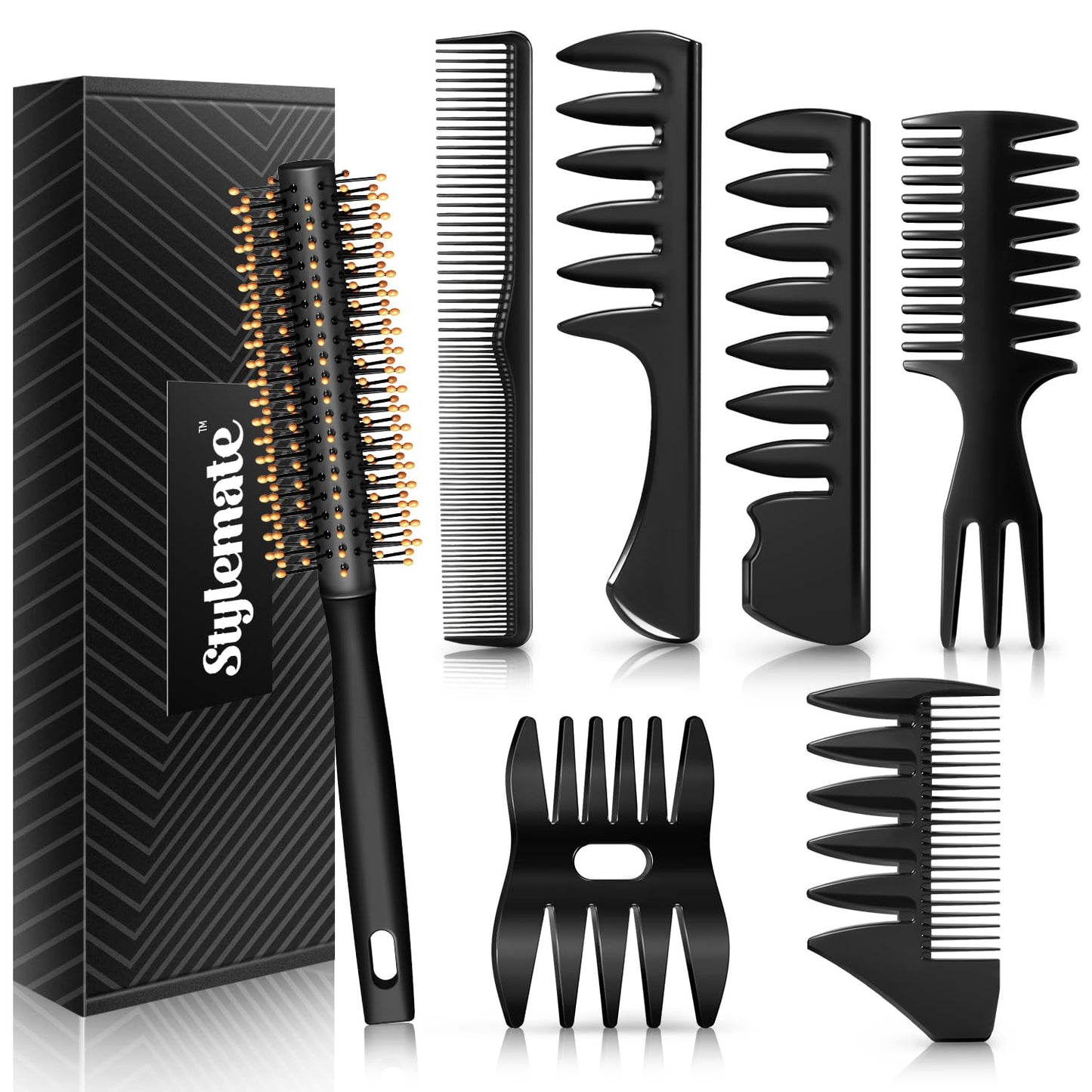 Hair Styling Combs and Brush Set For Men, Quiff Roller Brush For Adding Volume, Mens Styling Combs For Quiff, Pompadour, Slicked-back, Fauxhawk,