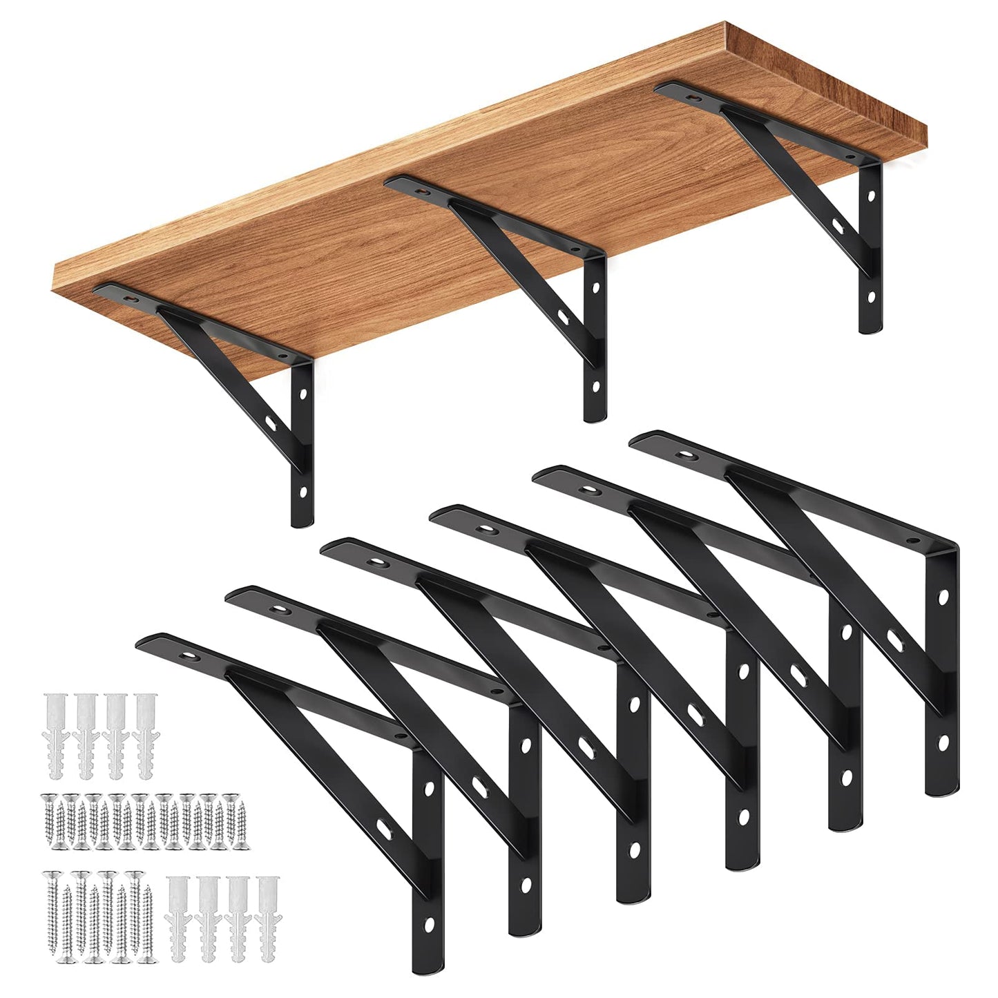 Black Shelf Brackets Heavy Duty Brackets for Shelves 200*120mm 6PCS Decorative with Screws