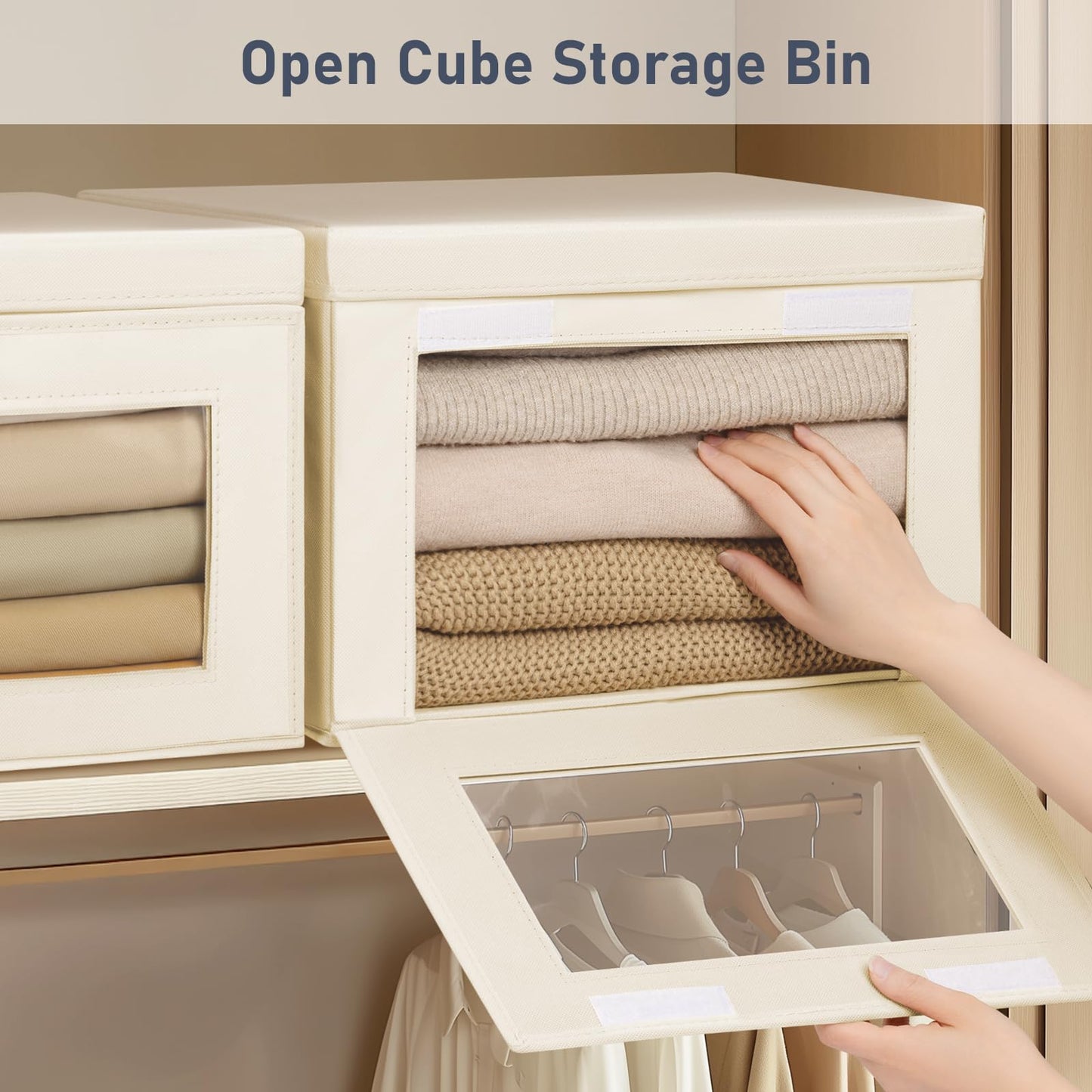 DIMJ Wardrobe Storage Box with Lid - 2 Pack Collapsible Bins with Handle and Front Window