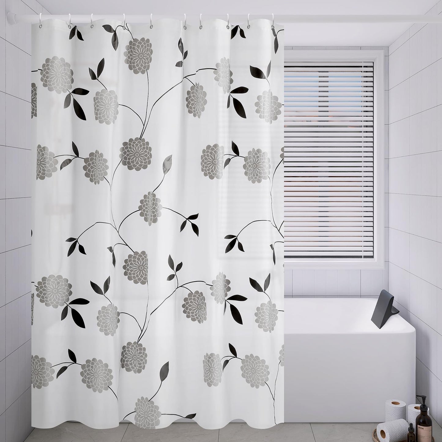 Lkw Ogechi Shower Curtain Flower Pattern Extra Large 180-300cm Wide, 200x200cm PEVA Anti Mould Waterproof Wet Room Shower Curtains Liners, Shower