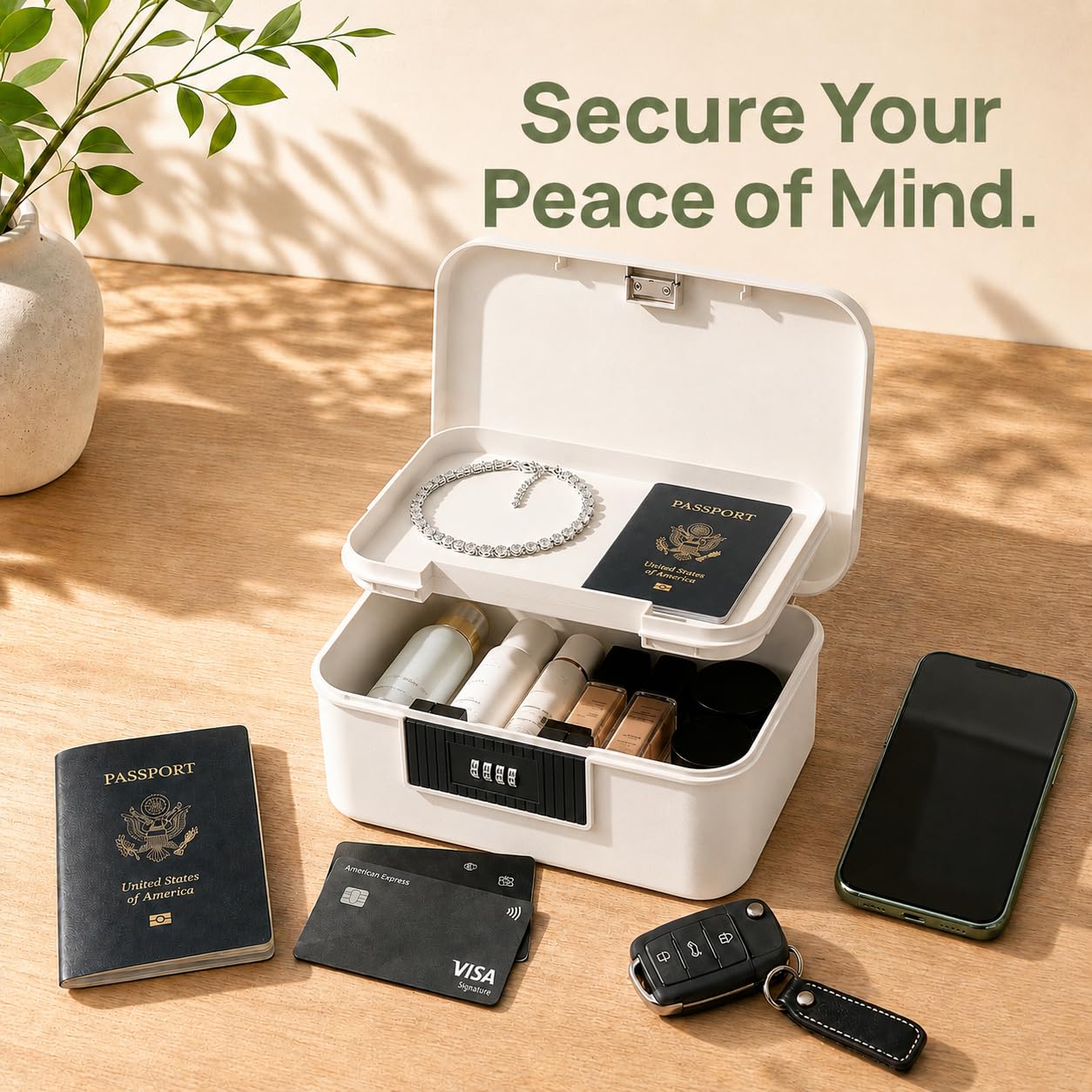 FTISSLY Lockable Storage Box with Combination Code, 2 Layers
