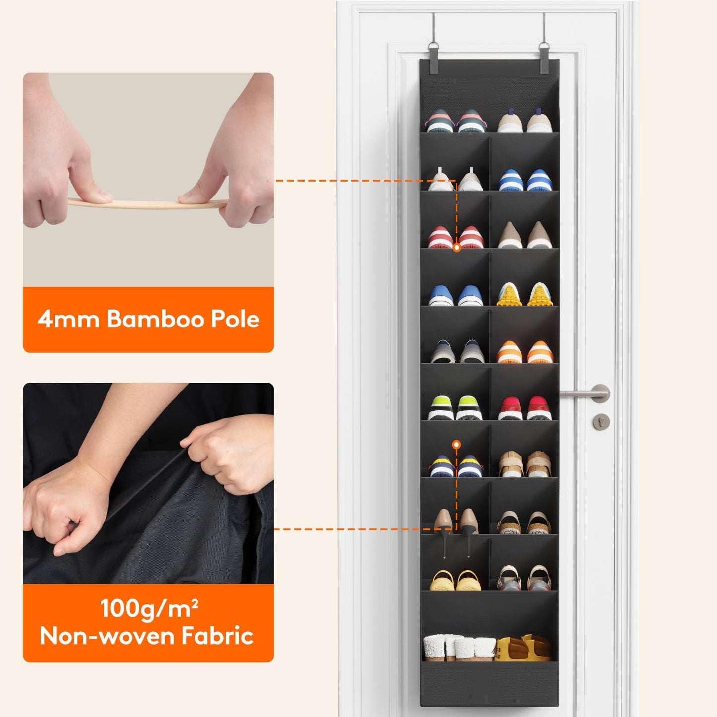Lifewit 10 Tier Over the Door Shoe Organisers with 19 Deep Pockets, Fabric Hanging Wall Mounted Shoes Rack Behind Door Storage Organizer for Boots
