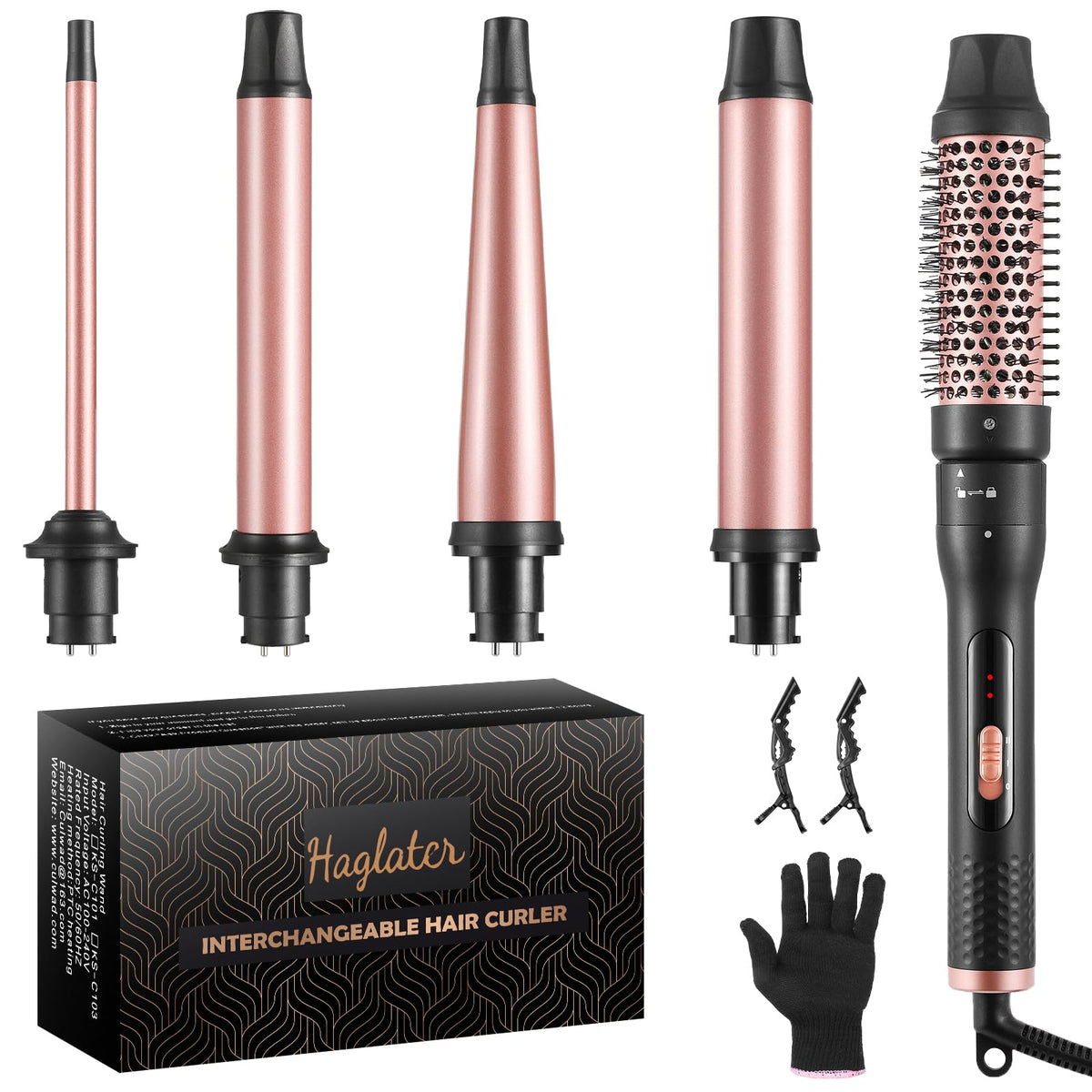 Haglater Curling Wand, 5 in 1 Hair Curler Ceramic Curling Iron Set with Interchangeable Barrels for Long Thick Thin Hair, Hair Styling Tools with
