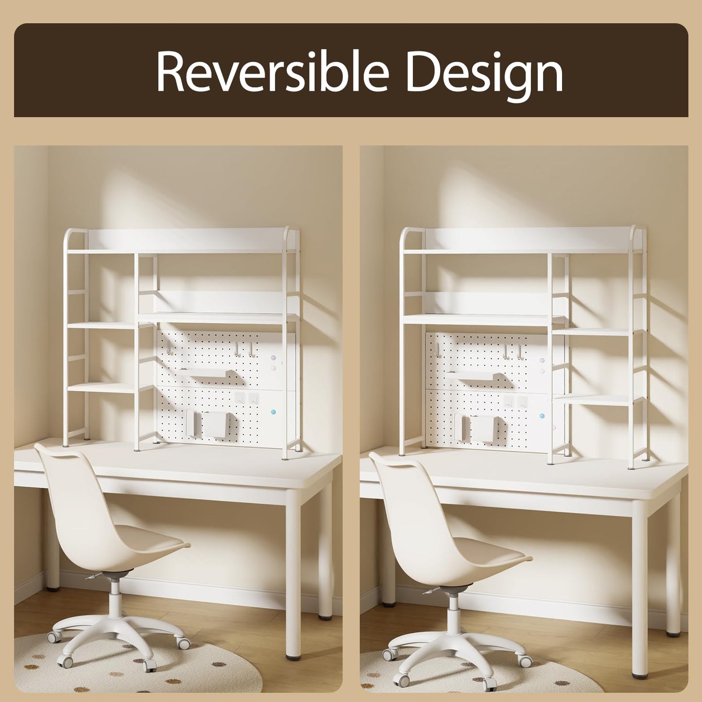 Boltmol 2-Tier Desk Shelf with storage rack,Off-White 95CM, Desktop Organizer With Pegboard, Countertop Storage Bookcase For Home, Office Or Dorm