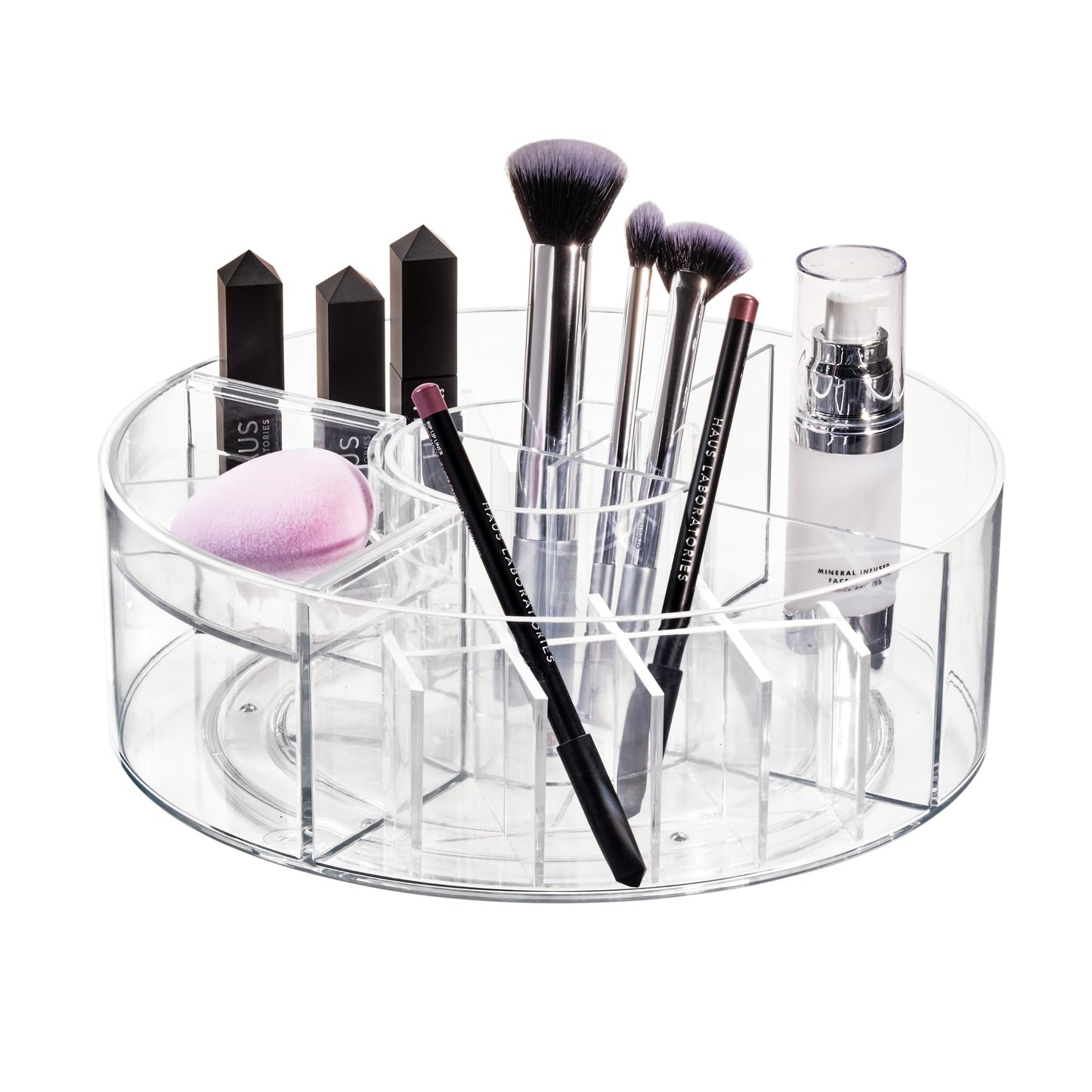 iDesign Customisable Turntable from The Signature Series by Sarah Tanno, Spacious PET Organiser Storage, Circular Makeup Box, Clear/Matte White, 25.5