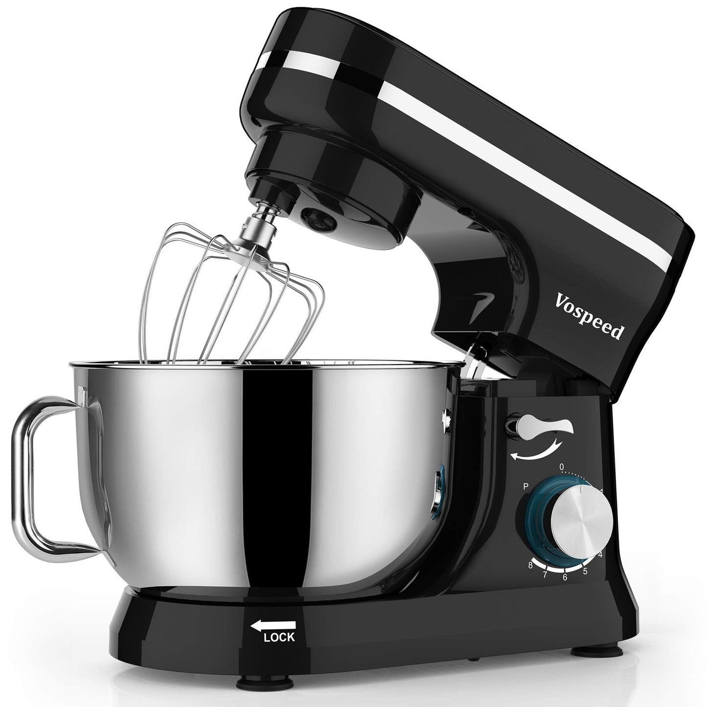 Vospeed Stand Mixer,5 Quarts 8-Speed 1000W Tilt-Head Food Mixer, Kitchen Electric Standing Mixer With Dough Hook, Whisk, Beater, Splash Guard & Mixing