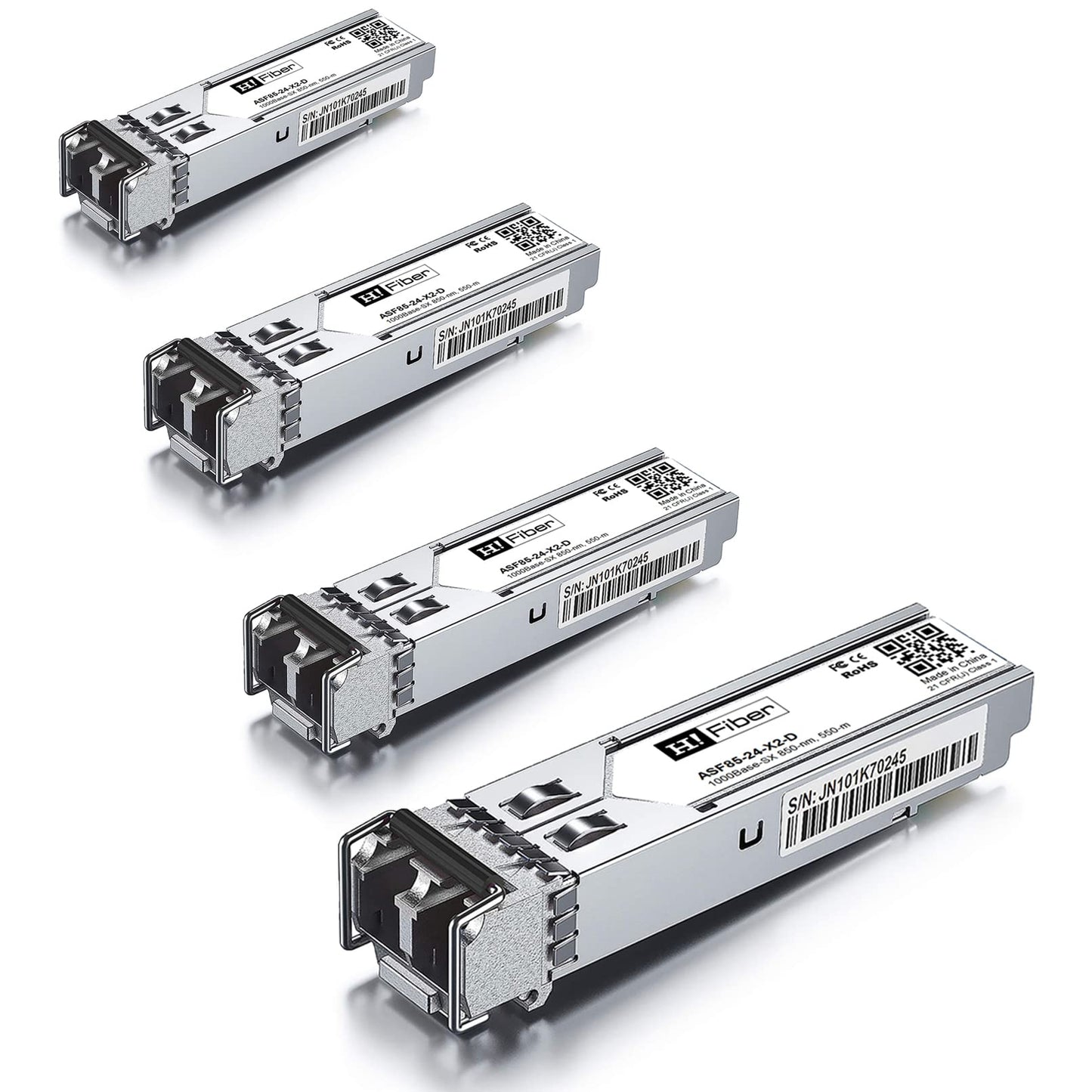 4 pack, 1000BASE-SX SFP Transceiver, SFP to LC, 1.25G Multimode module Compatible with Cisco GLC-SX-MM/GLC-SX-MMD, MA-SFP-1GB-SX, Ubiquiti UniFi