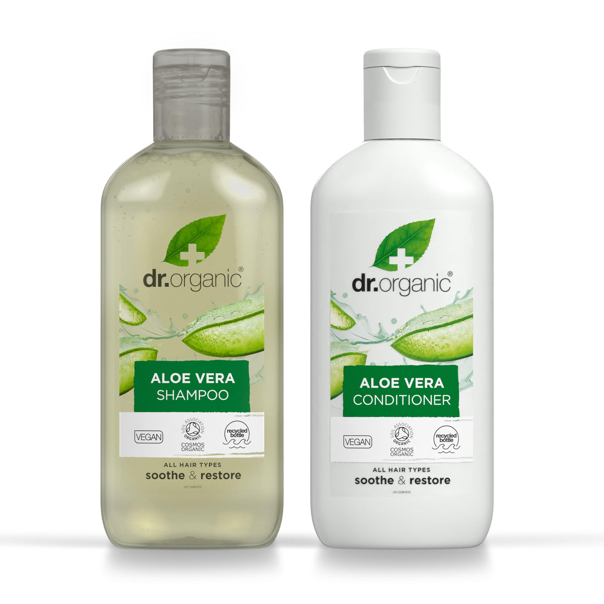 Dr Organic Aloe Vera Shampoo & Conditioner Set with Travel Bag, Soothing, All Hair Types, Natural, Vegan, Cruelty-Free, Paraben & SLS-Free, Recyclable