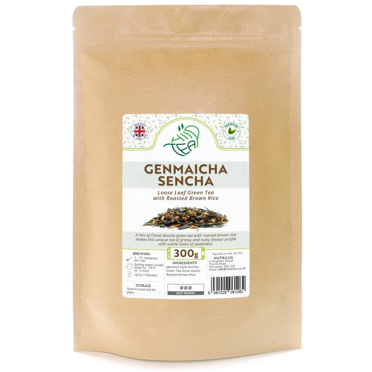 Genmaicha Sencha Green Loose Leaf - Premium Green Tea With Roasted Brown Rice (300g)