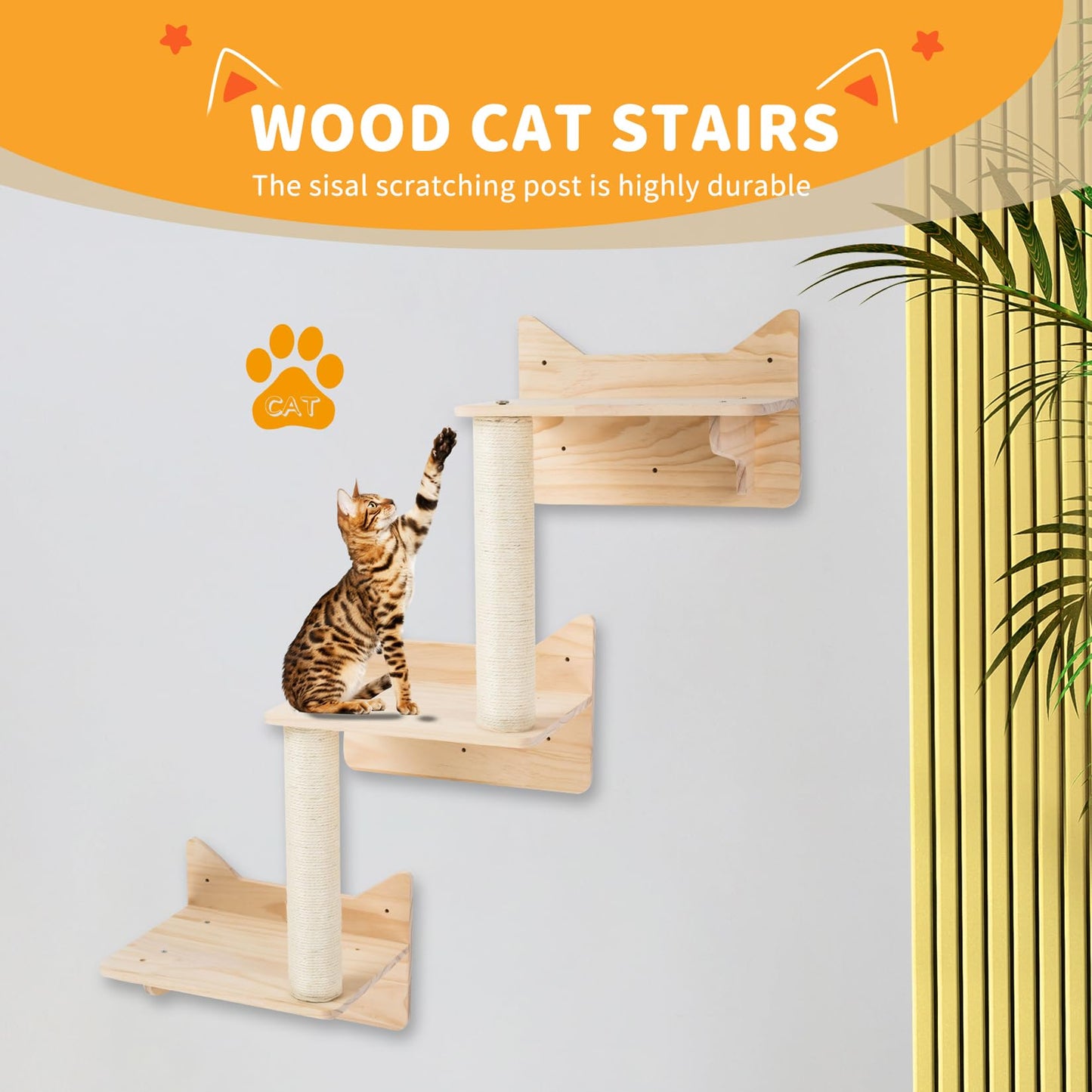 Cat Wall Shelves, Cat Wall Furniture Set, Cat Shelves and Perches for Wall, Cat Climbing Shelf Playground Set, Cat Scratching Post with 3 Steps Wall