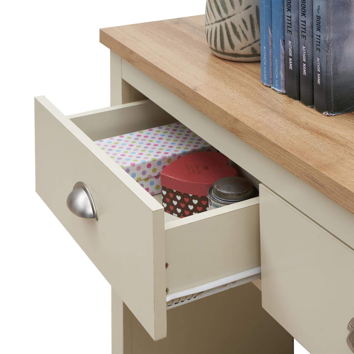TAD TIMBER ART DESIGN UK Lisbon Console Hallway Side Table 2 Drawers Shelf Desk Storage Furniture Cream