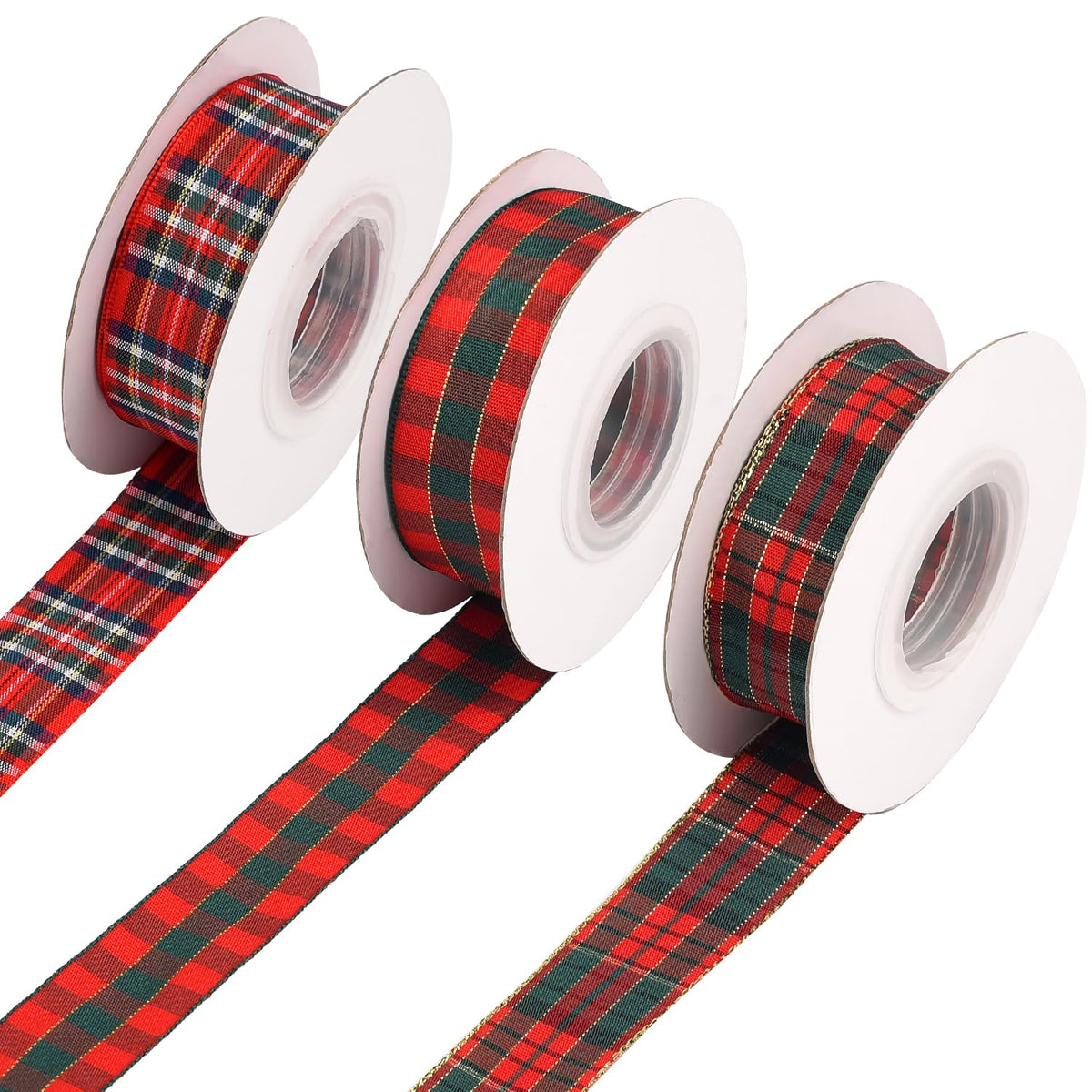 Bohue 3 Rolls Christmas Tartan Ribbon 10 Yards Scottish Double Sided for Xmas Decoration, Party Supplies, Gingham for DIY Craft Gifts