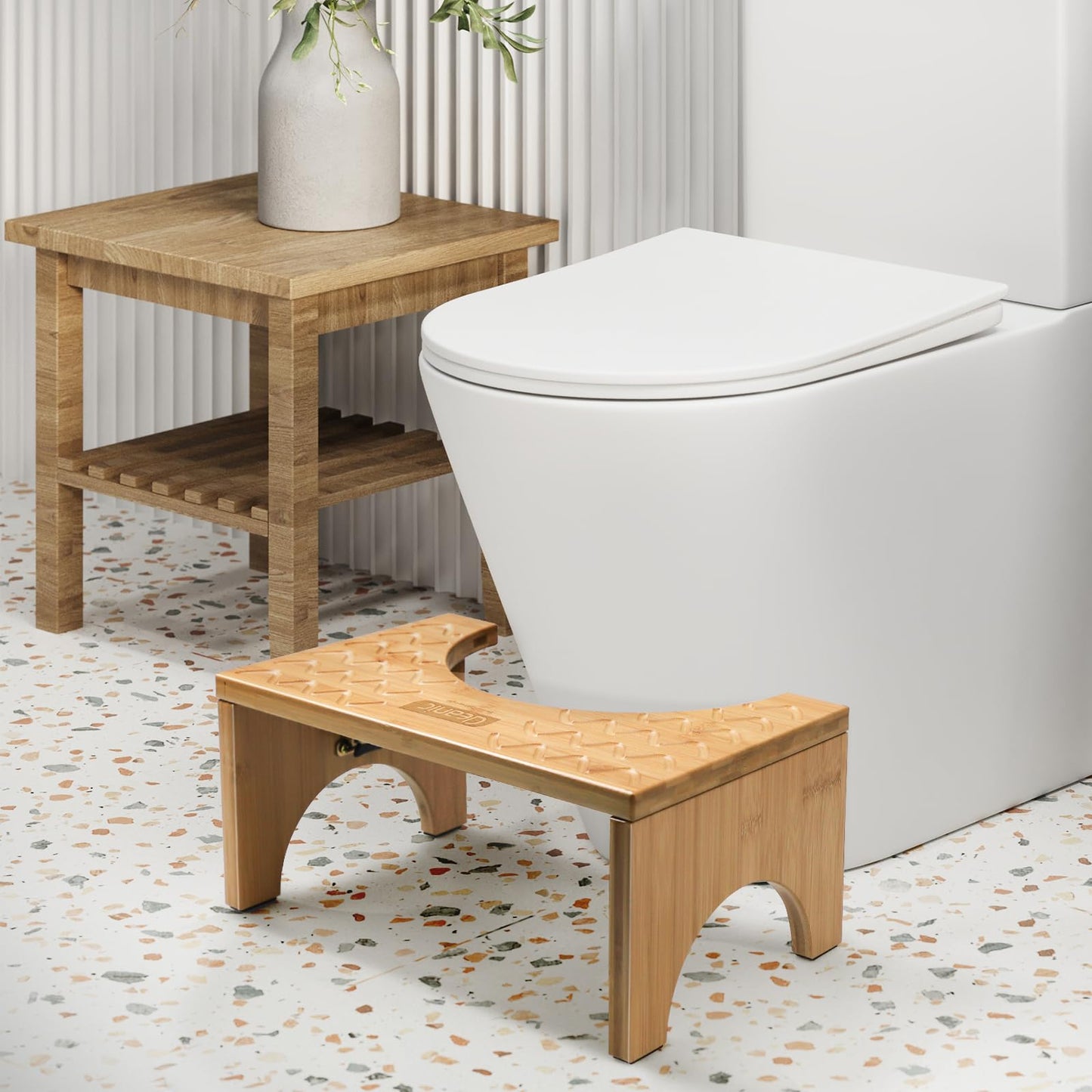 DEANIC Natural Bamboo Toilet Step Footrest, Non-Slip Bathroom, Helper for Better Posture, Foldable Foot Stool for Toilet, Easy to Clean & Store