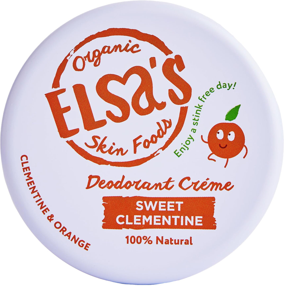 Elsa's Organic Skin Foods Natural Deodorant Cream, Sweet Clementine, Aluminium Free, No Sodium Bicarbonate, 24 Hours Protection, No Plastic, Whole