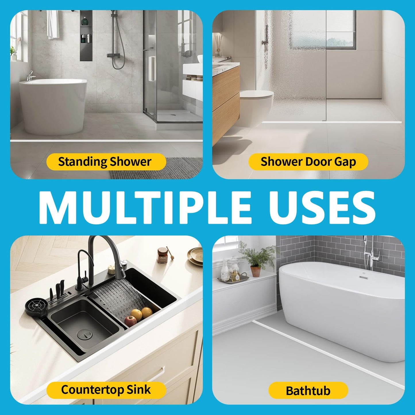 DLYYPLUS 98"/2.5M Collapsible Wet Room Floor Barrier Self-Adhesive Shower Threshold Water Dam Keeps Water Inside Threshold Dry and Wet Separation