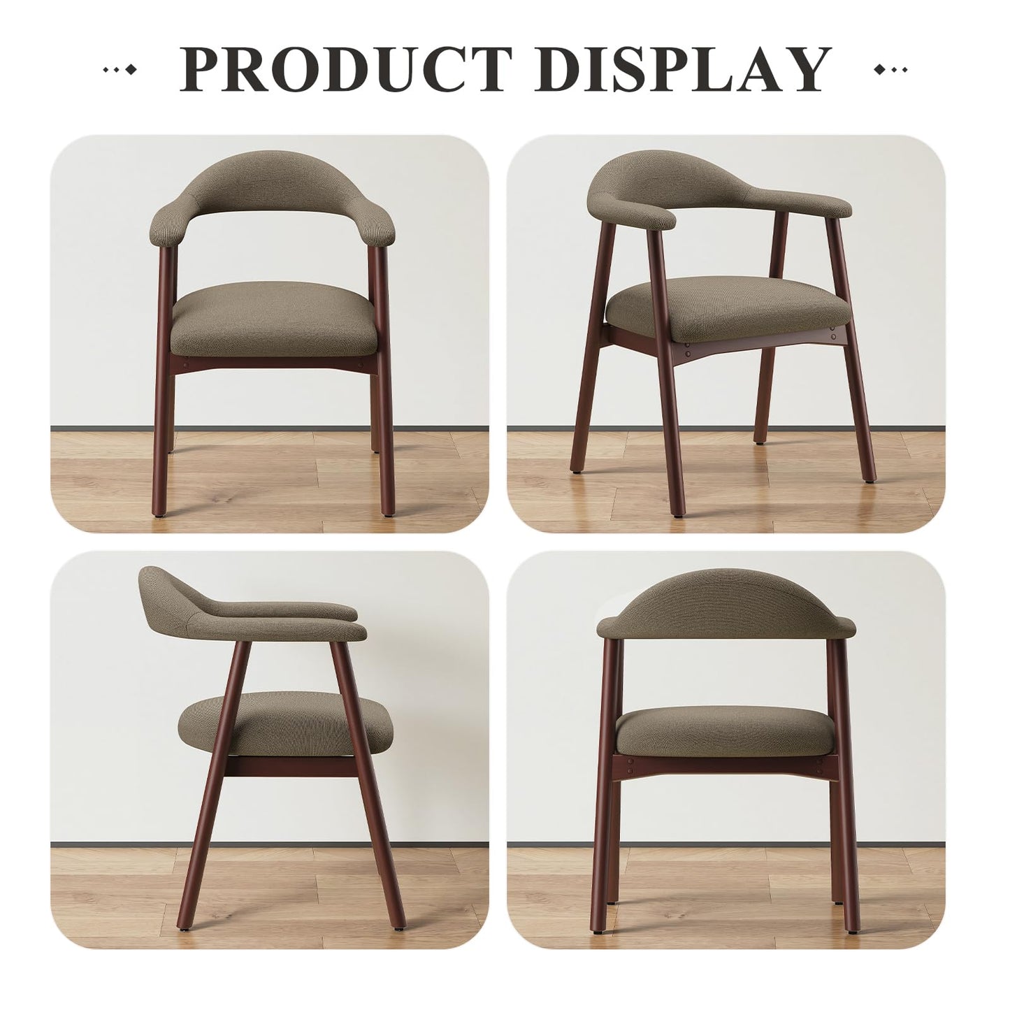 MALOL Wooden Dining Chairs Set of 6, Fabric Chairs for Dining Room with Armrest, Upholstered Kitchen Chairs with Curved Back and Wood Legs for Dining