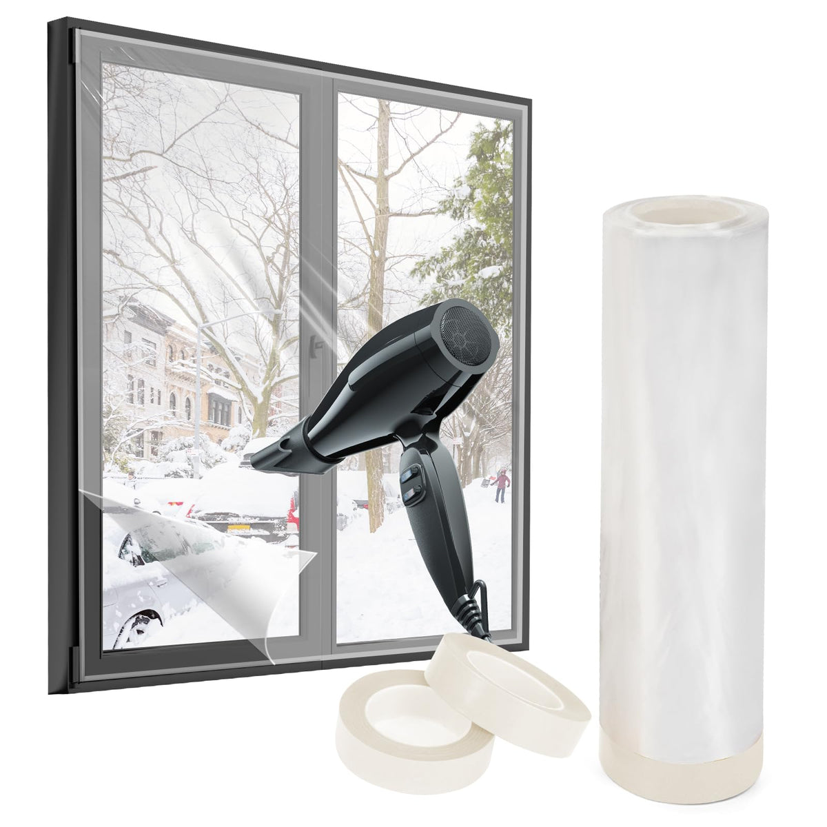 fowong Window Insulation Kit, 1.6 m x 10 m - Upgraded POF Insulating Shrink Film Reduces Heat Loss & Condensation, Fits Most Windows Doors &
