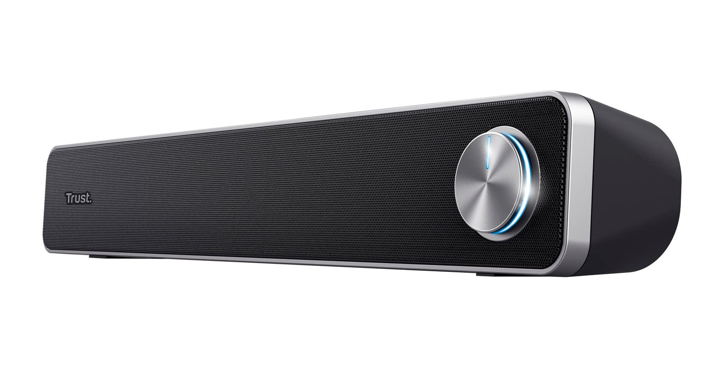 Trust Arys PC Soundbar, Speaker for Computer and Laptop, 12 W, USB Sound System, Metal Grill, Illuminated Volume Control, Speaker Bar for PC, Laptop,