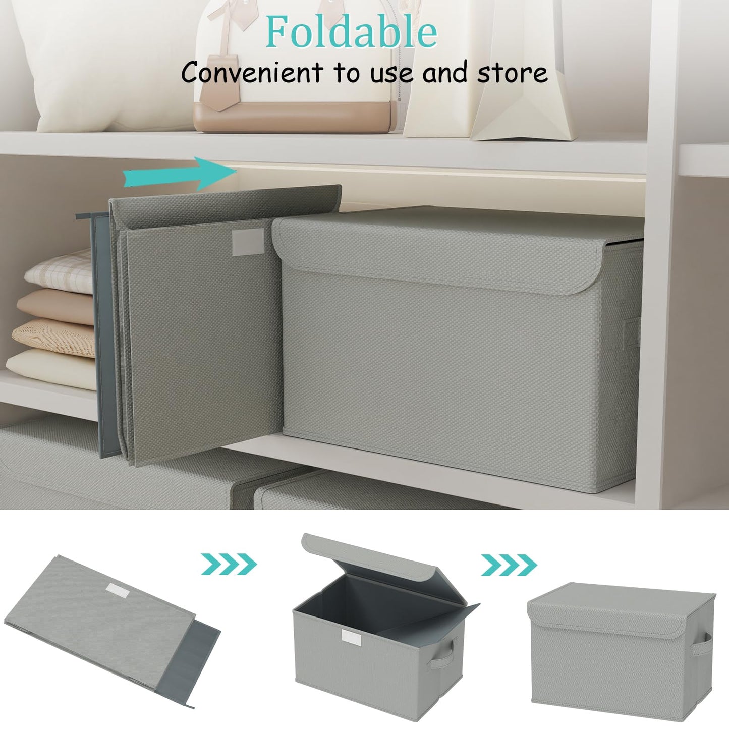 GUOHNHE Storage Bin with Lid, Closet Boxes, 2 Pack, Grey, 26x20x17 cm