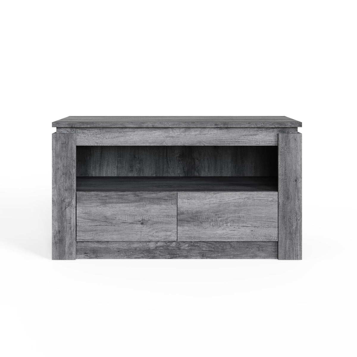 GFW Canyon 2 Drawer TV Unit, Charcoal Grey TV Stand with Storage Drawers & Open Shelf