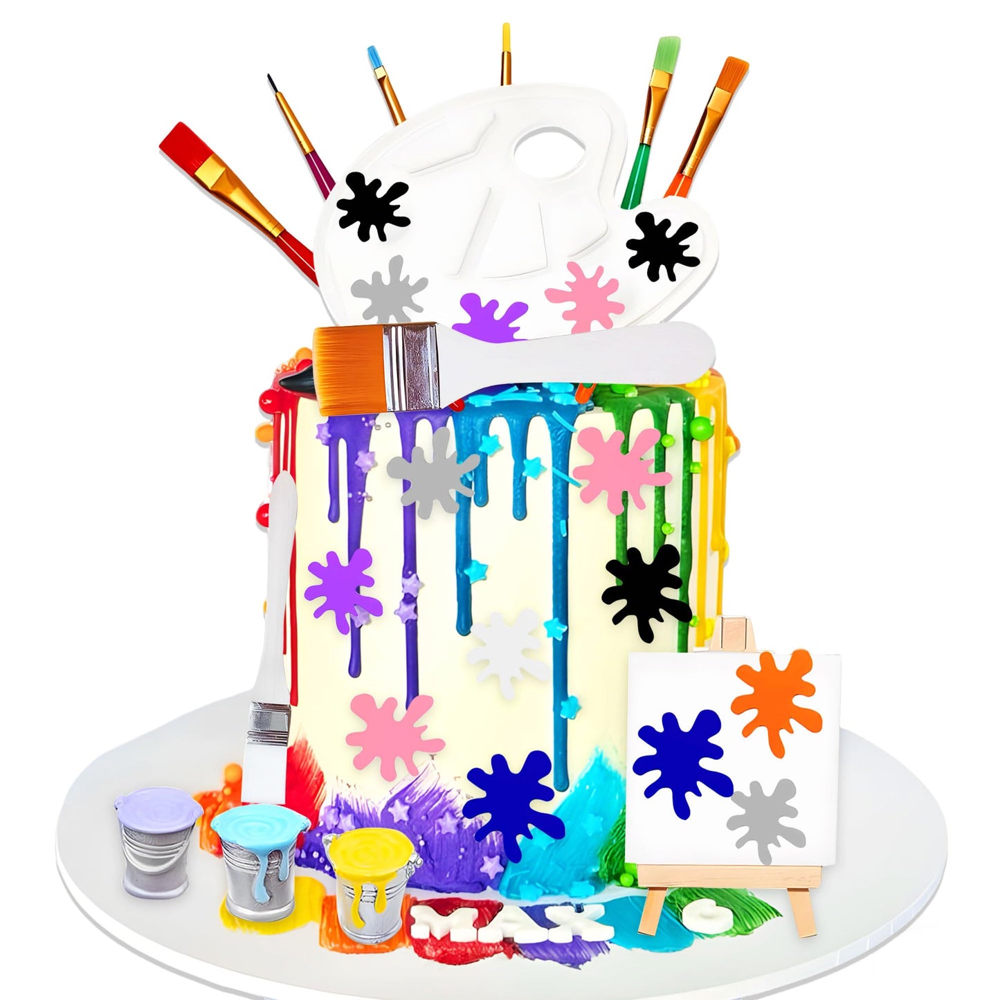 Art Paint Cake Topper Paint Brush Canvases Palette Cake Topper Artist Themed Cake Decor Slime Happy Birthday Cake Decoration