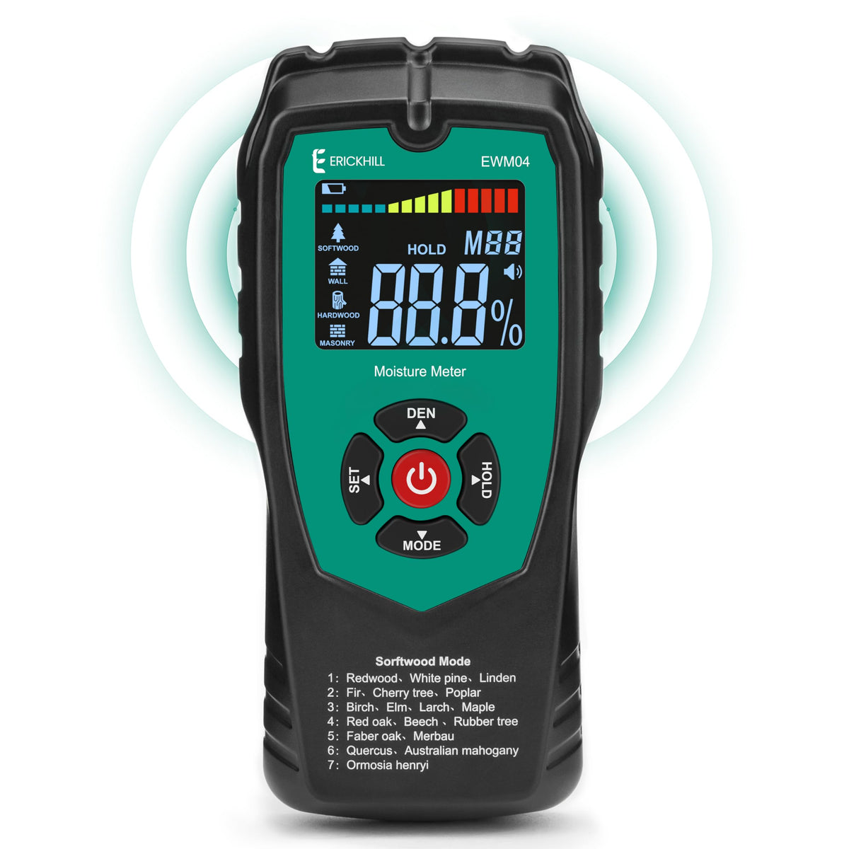 ERICKHILL Wood Moisture Meter, Non-Invasive Damp Meter Detector with 4 Modes, LCD Display with Backlight, Wood and Building Material Dampness