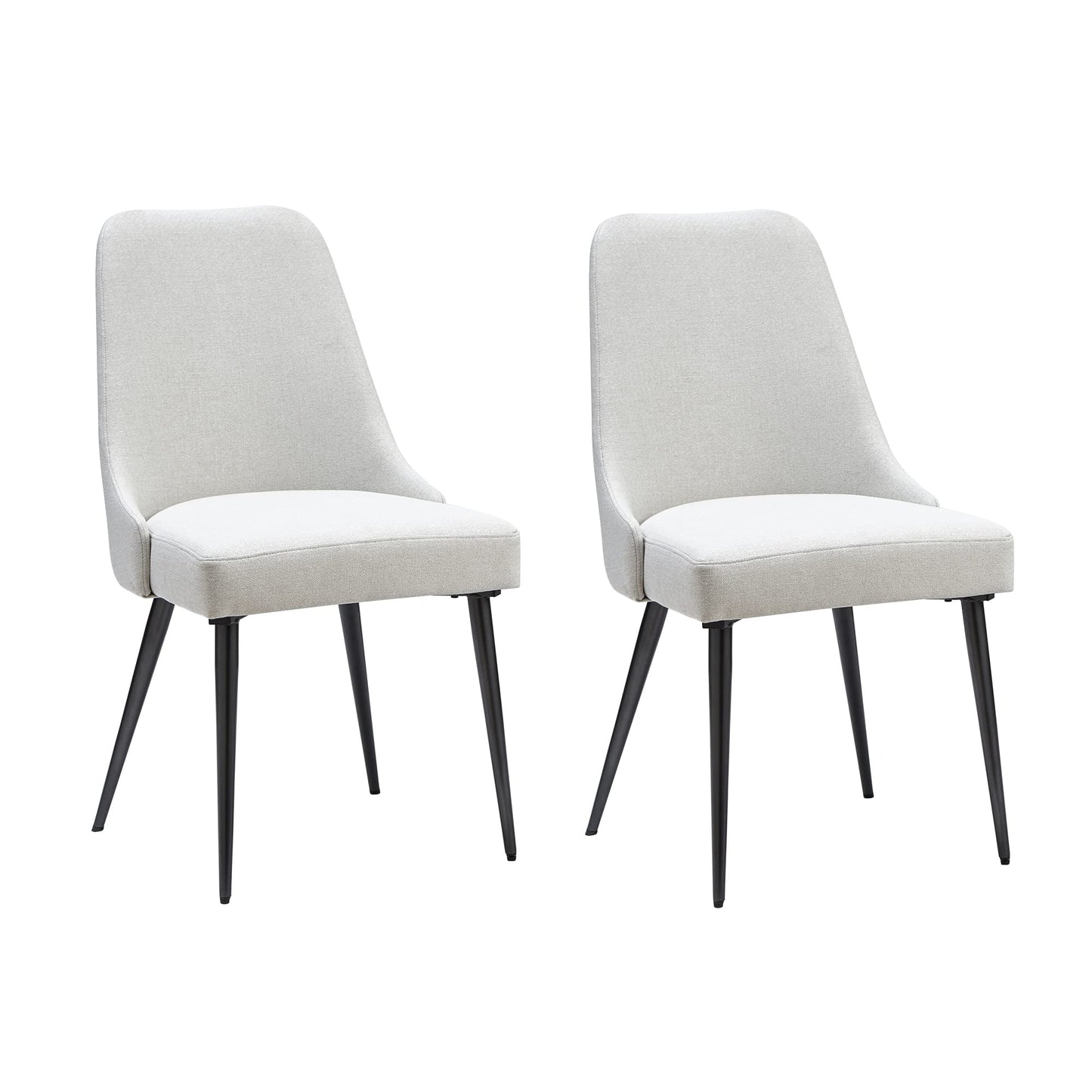 Ball & Cast Upholstered Kitchen Dining Chairs Set of 2, Modern Comfy Linen Padded Side-Chair w/Metal Frame, Ivory