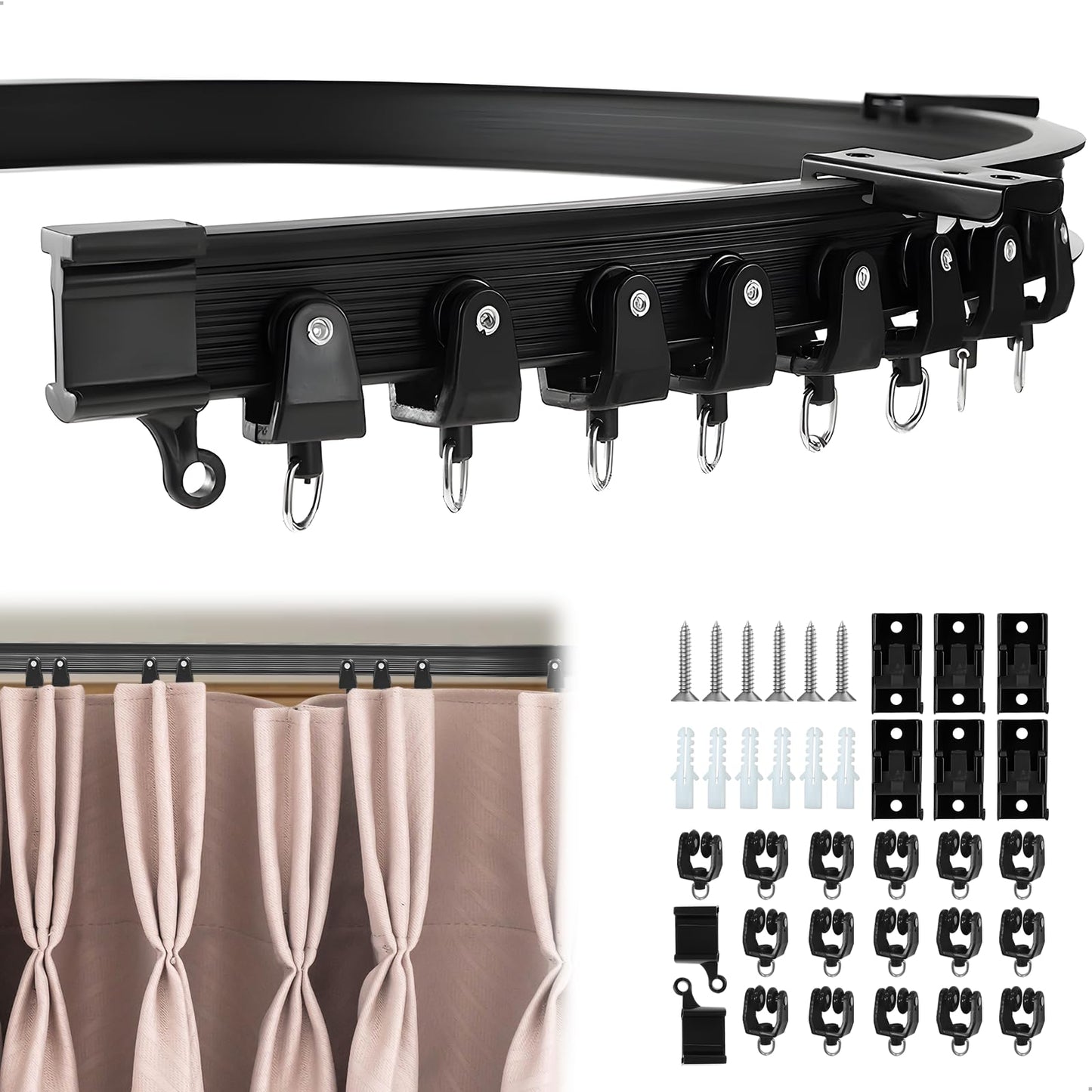 Flexible Curtain Rail, Curtain Rail, Ceiling Mounting, Curved with Mute Rollers, Curtain Rail for Windows, Curtains, Room Divider, RV for Ceiling