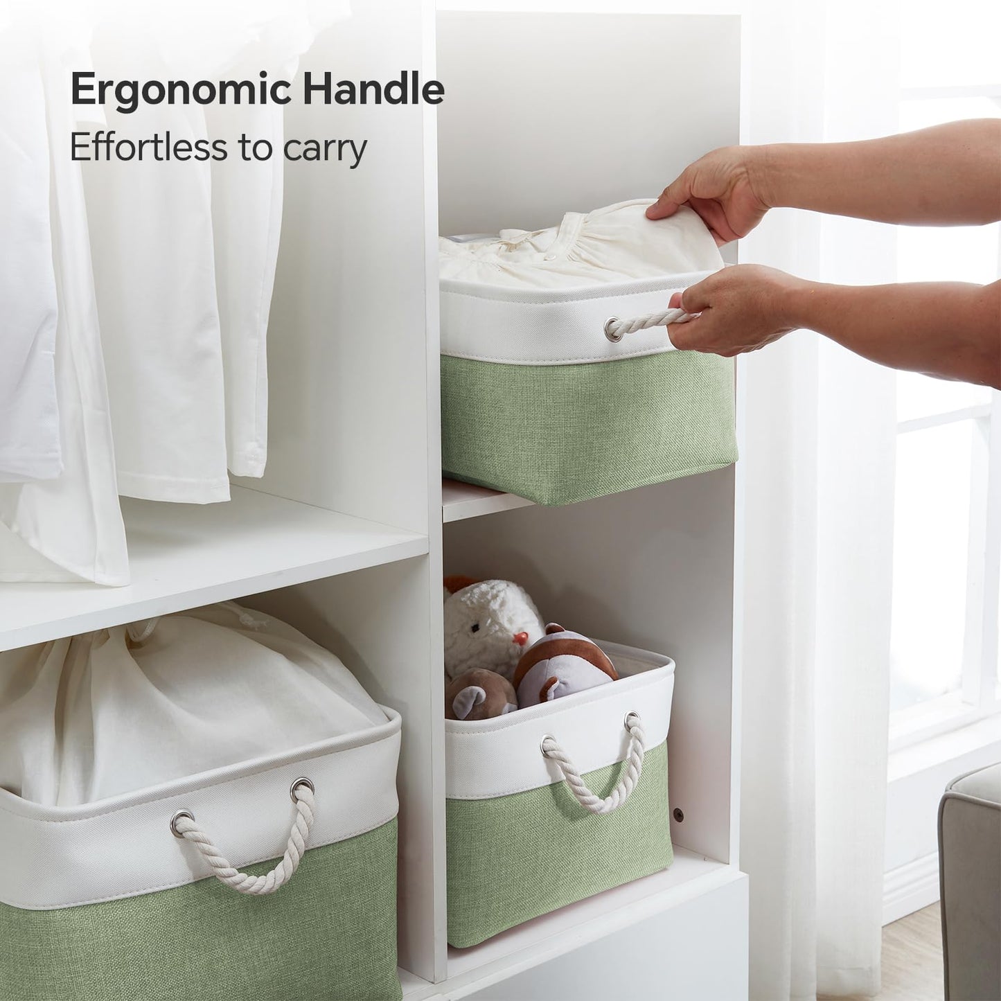 Mangata Set of 4 Soft Fabric Storage Baskets with Handles, Multi-Size, Rectangular Linen Organiser Boxes for Shelf & Wardrobe, 36x26x18 cm