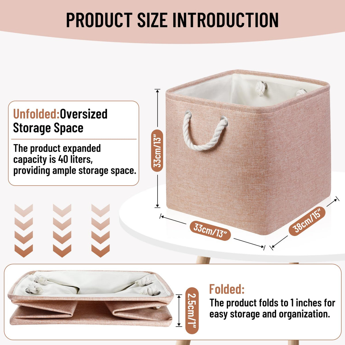 JUNLAI 3 Pack Fabric Storage Boxes, Kallax Storage Boxes 33 x 38 x 33 with Handles, Foldable Large Storage Pink Basket for Office & Home, Book