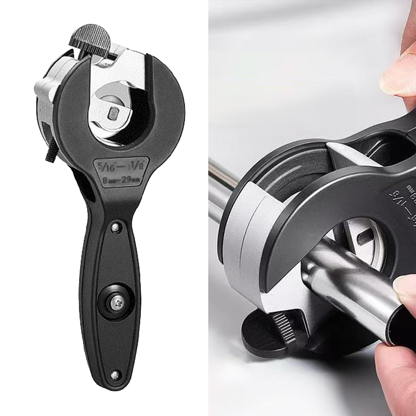 Ratcheting Tubing Cutter Tool for 8-29 MM Tube Copper Plastic Conduit Ratchet Pipe Cutters Metal 2025 New 2 in 1 Close Quarters 5/16" to 11/8" Soft