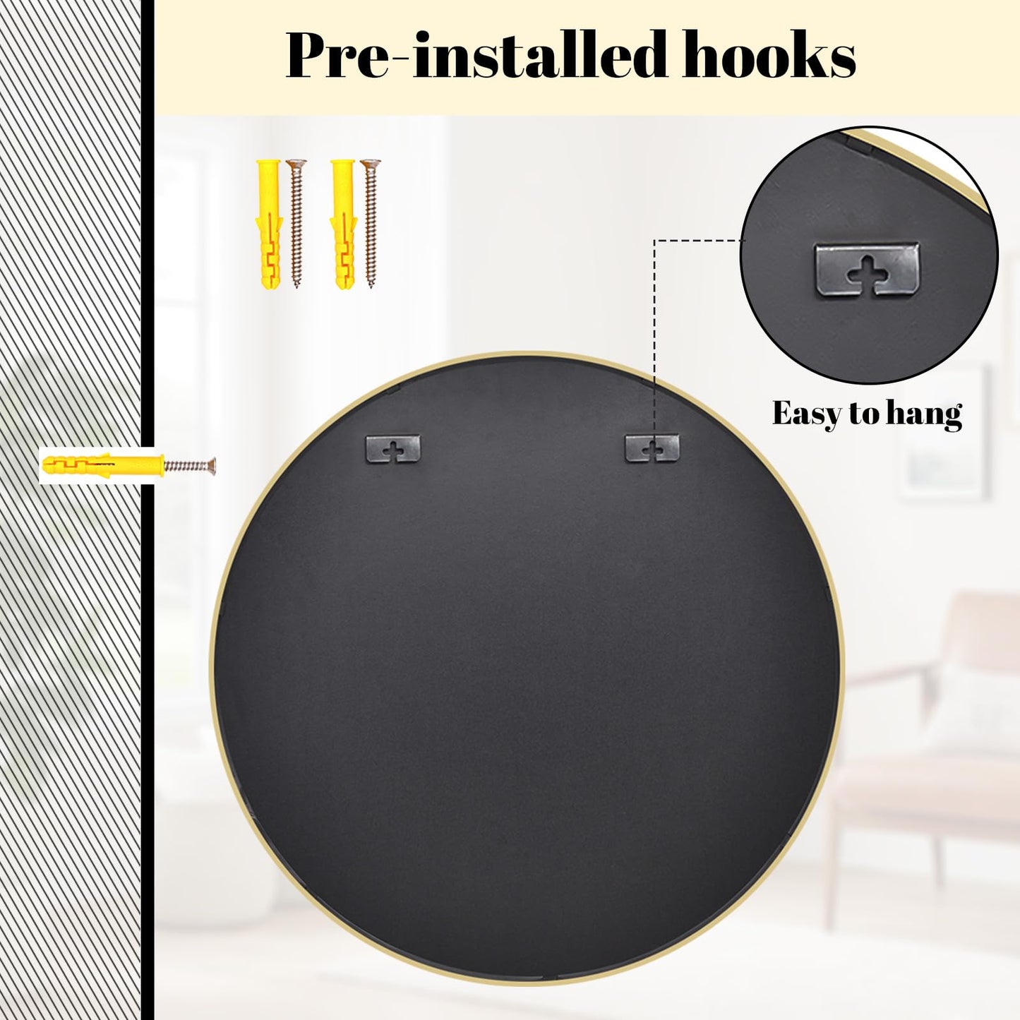 Koonmi 50 cm Gold Round Mirror, Circle Wall Mirror with Aluminum Alloy Frame, Classic Round Mirror for Bathroom over the Sink, Modern Hanging Hallway