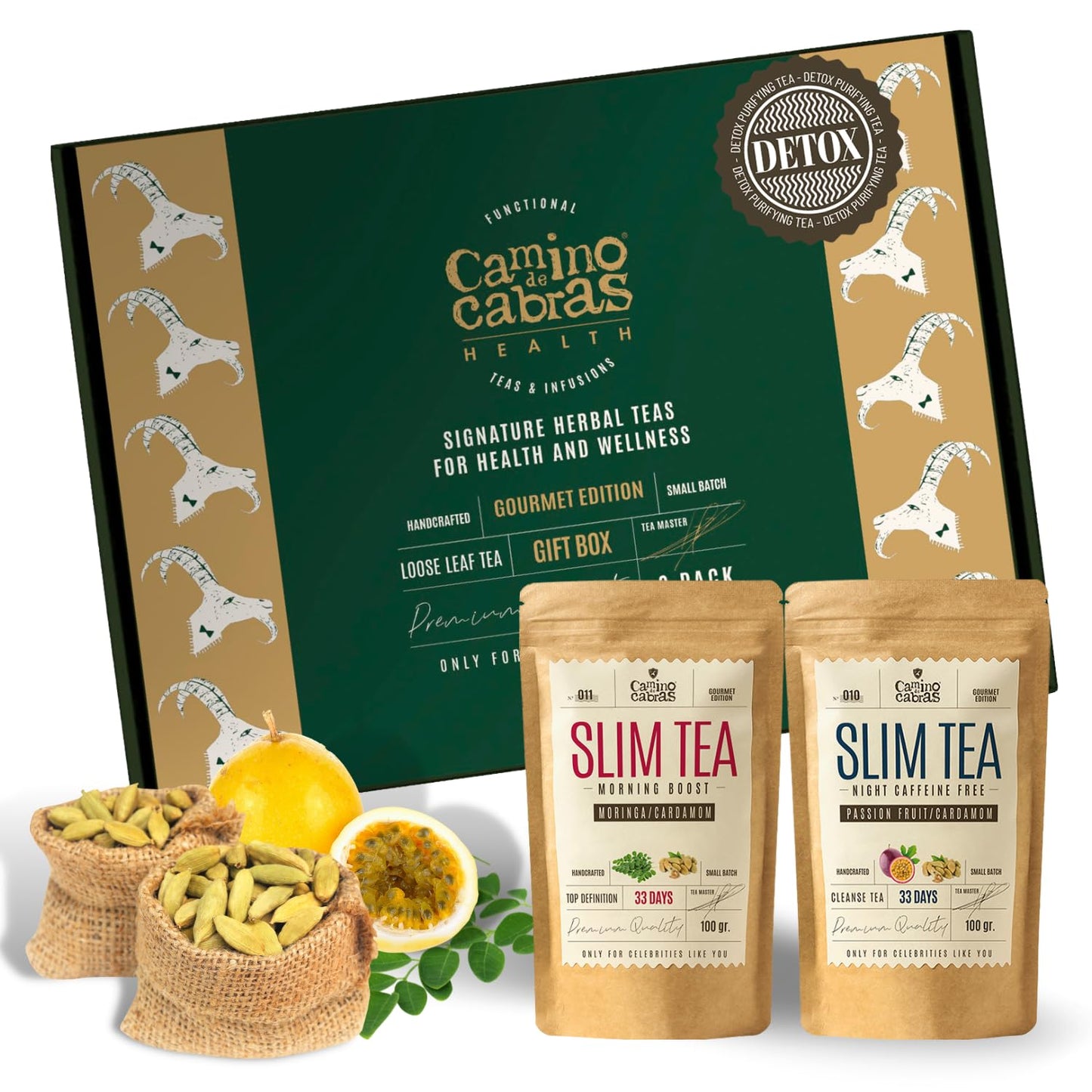 Slim Tea Gift Set ? Detox Tea for Weight Loss and Belly Fat Support ? Bloating Relief ? Morning Boost & Night Caffeine Free Loose Leaf Slimming Herbal