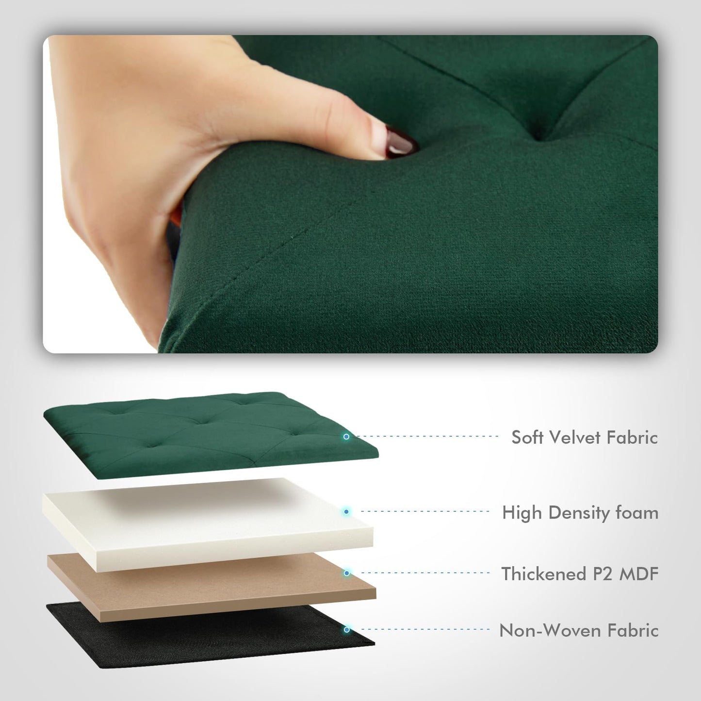 Bonlife Folding Ottoman Bench Seat with Storage,Extra Large End of Bed Storage with Lids,Velvet Footstool for Living Room,Dark Green,110x40x40cm
