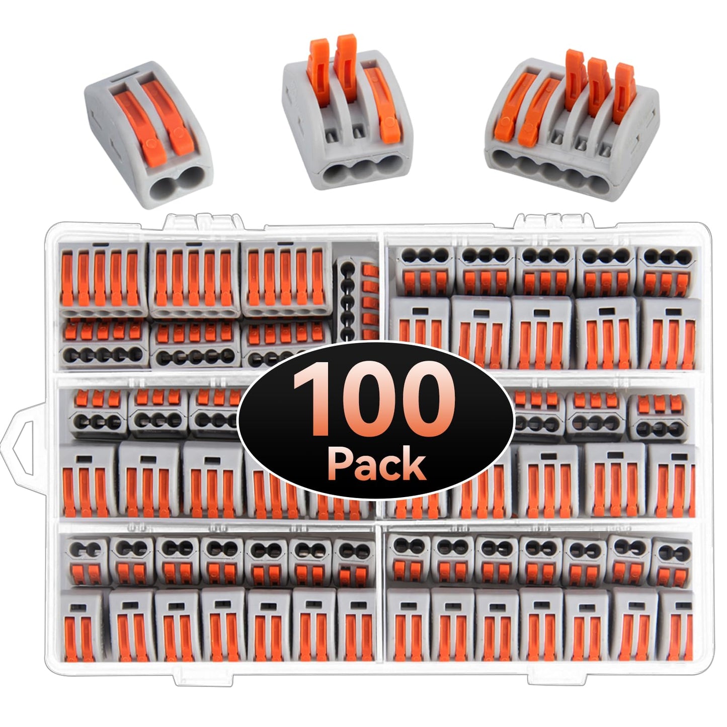 Compact Wire Connectors, Preciva 100pcs Splicing Connector, Lever Nut Assortment Conductor, Electrical Cable Blocks with 50pcs Clamps for 3-Port,