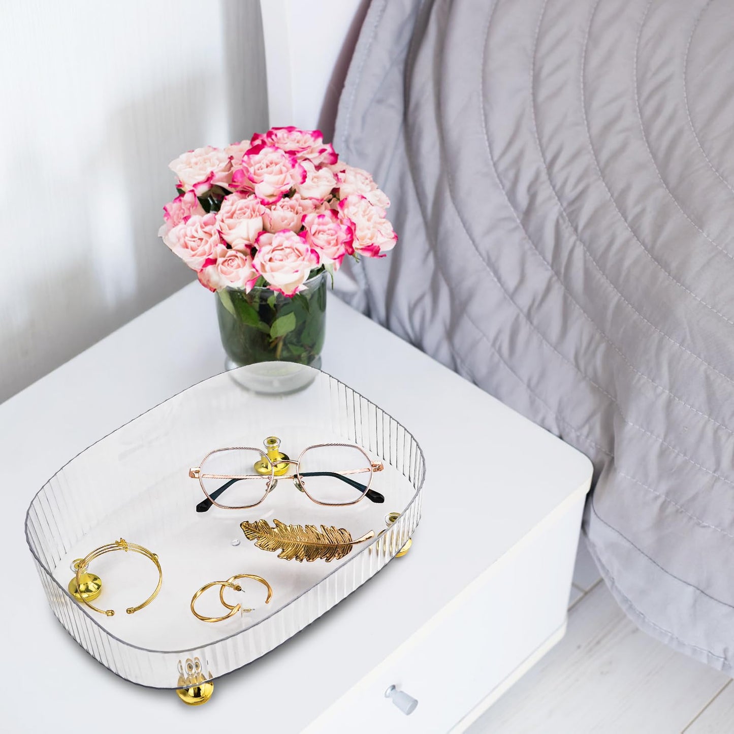 Mulaibdin Perfume Tray for Dresser, Perfume Organiser Tray Plastic, Bathroom Trays for Toiletries, Decorative Trays for Vanity,Bedroom