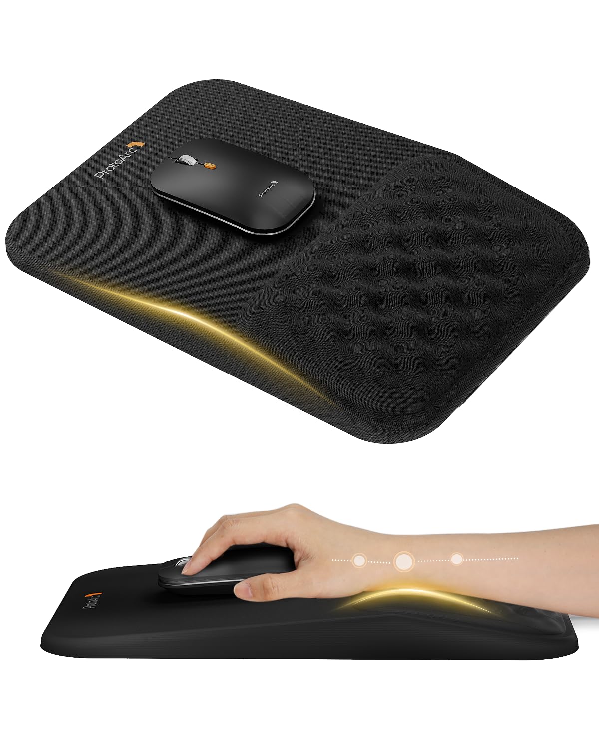 ProtoArc Mouse Mat Wrist Support, Ergonomic Mouse Pad with Massage Design for Pain Reilef, Non-Slip PU Base, Soft Memory Foam, Lycra Mousepad for
