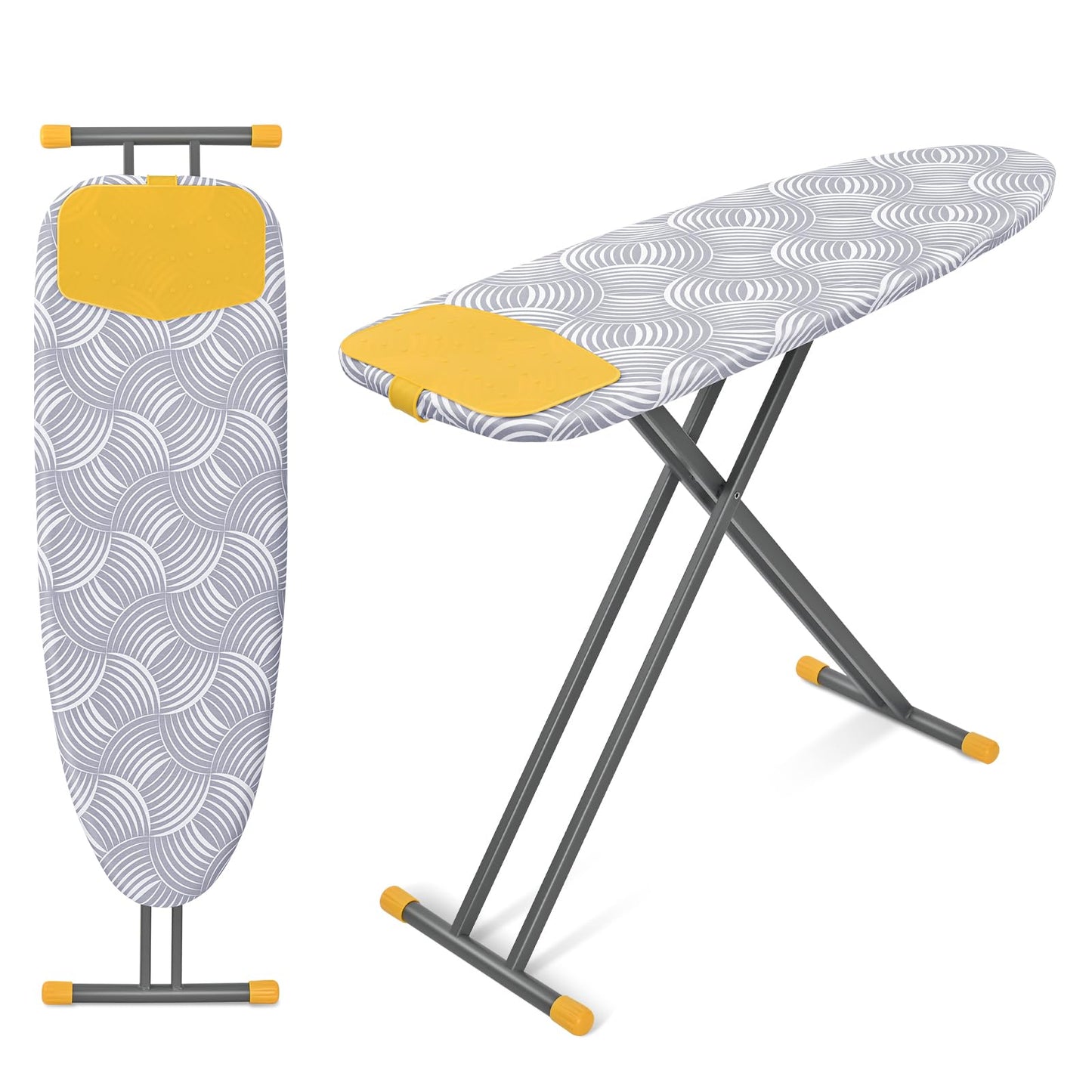 KINGRACK Full Size Ironing Board, Extra Wide Iron Board with Silicon Iron Rest, 4 Adjustable Height, Heavy Duty Ironing Board With Metal Panels,