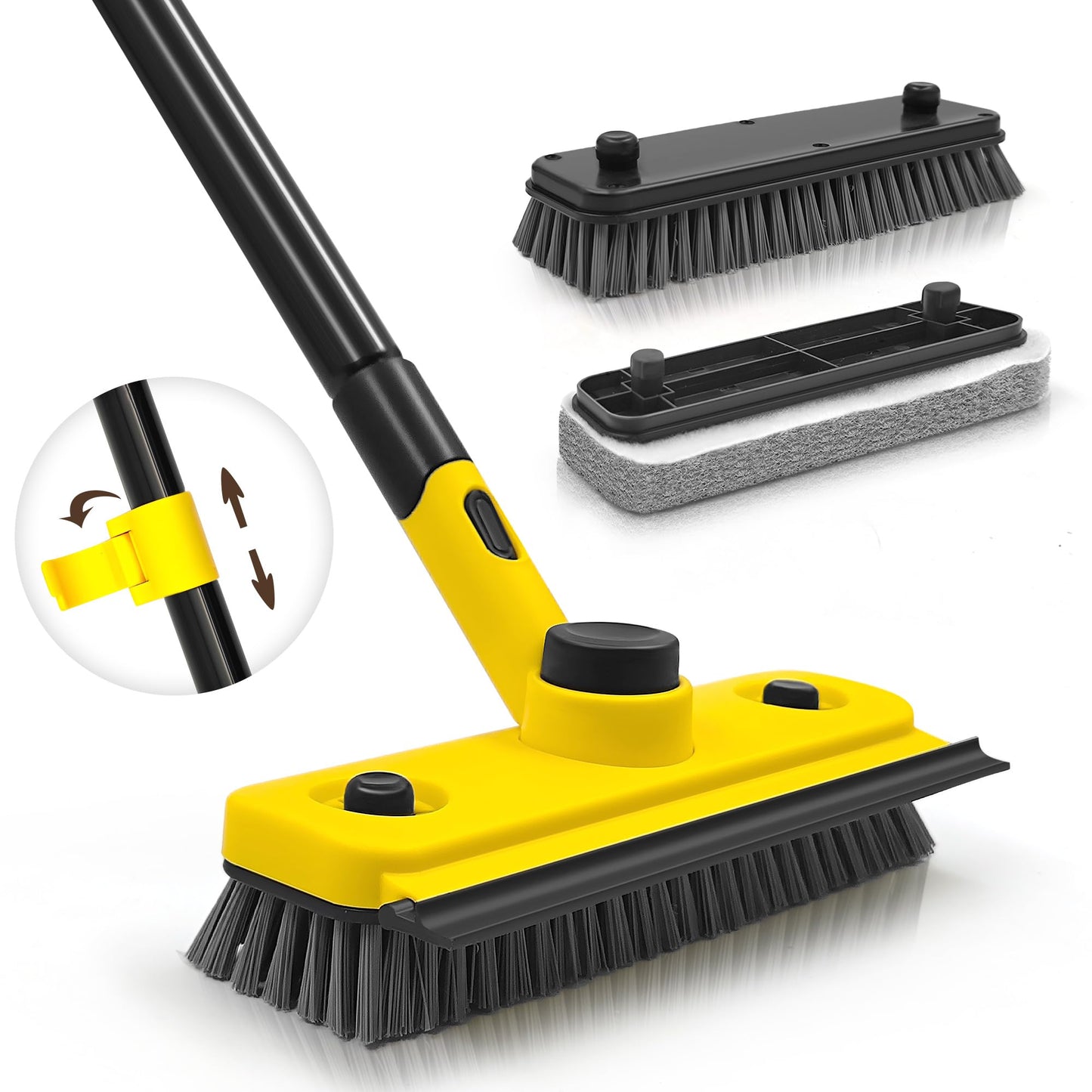 JEHONN Shower Cleaning Brush, 136 cm Long Handle Scrubbing Brush, 3-in-1 Bathroom Tub Tile Scrubber Mop with Squeegee for Bathtub Sink Tile Floor Wall